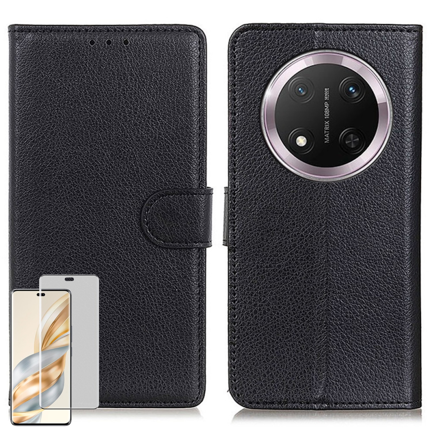 F&uuml;r Honor Magic 7 Lite / X9c Book Wallet Tasche + 4D Curved Hart Glas - Bild 1