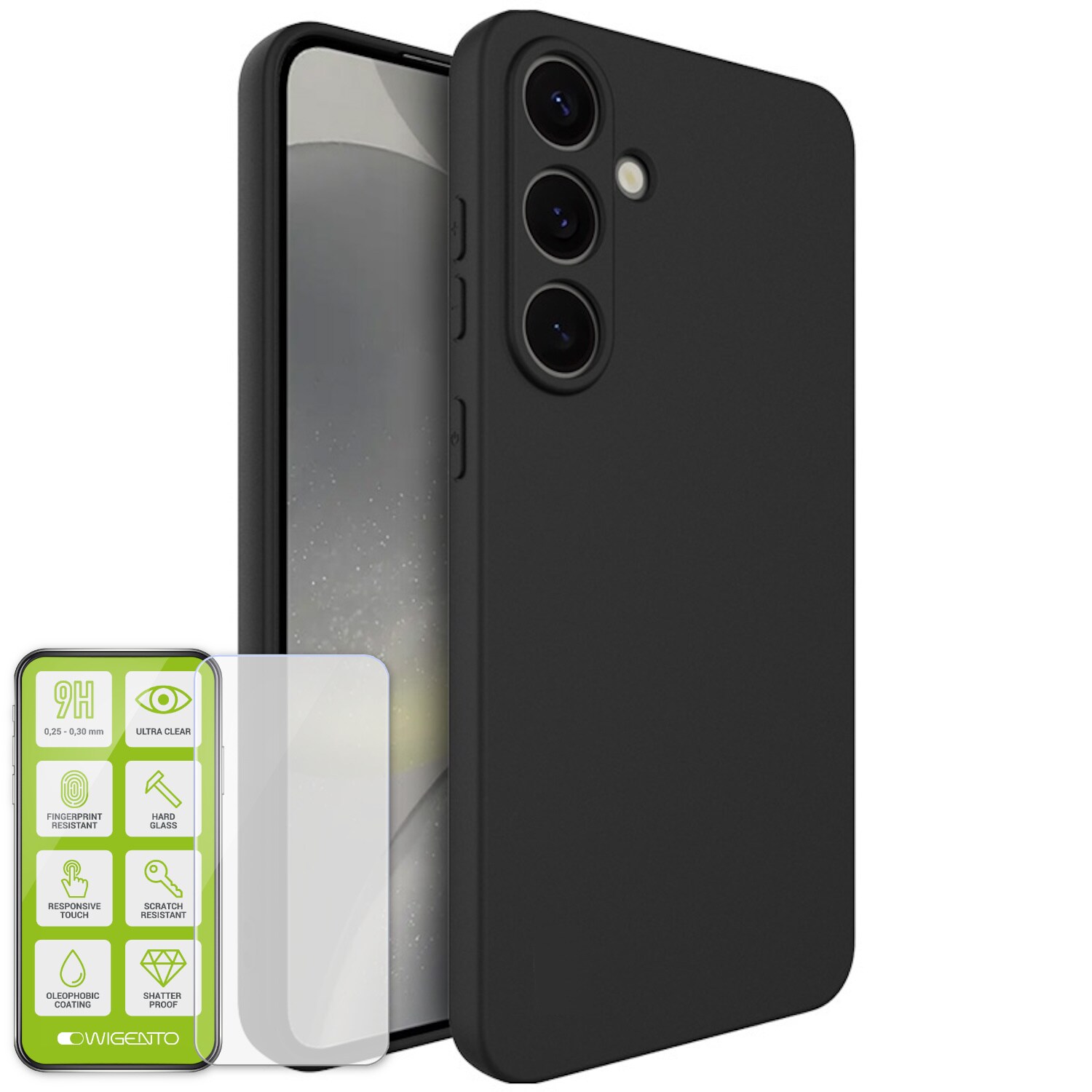 F&uuml;r Samsung Galaxy S25 5G Silikon TPU Schutz H&uuml;lle Schwarz + Hart Glas - Bild 1