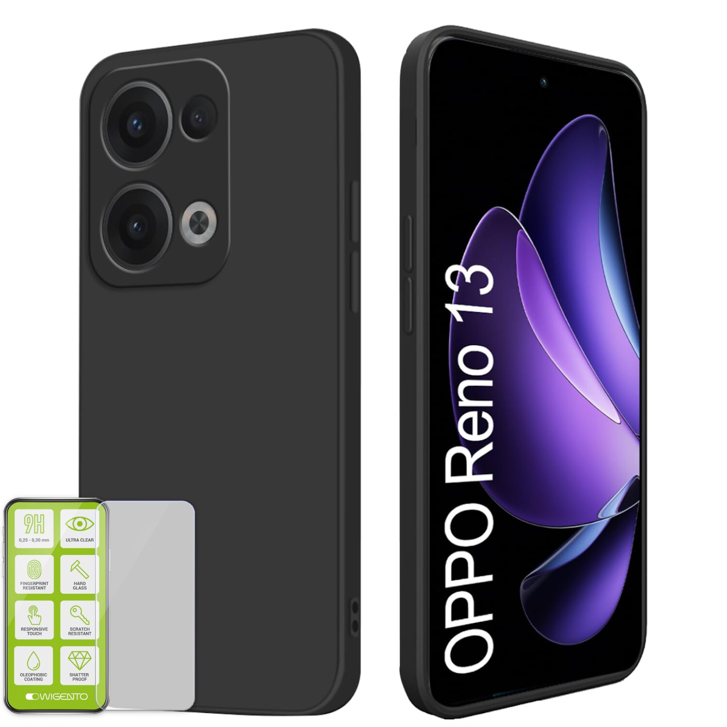 F&uuml;r Oppo Reno 13 5G Silikon TPU Schutz H&uuml;lle Schwarz + H9 Hart Glas - Bild 1