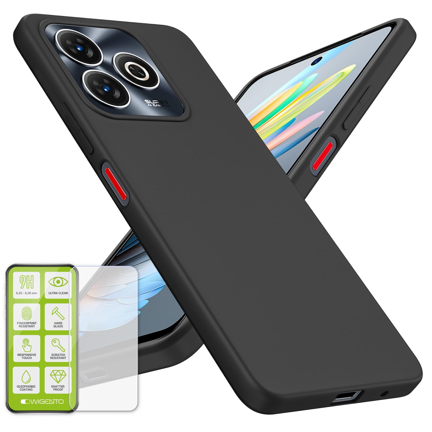 F&uuml;r ZTE Blade A75 4G Silikon TPU Schutz H&uuml;lle Schwarz + H9 Hart Glas - Bild 1