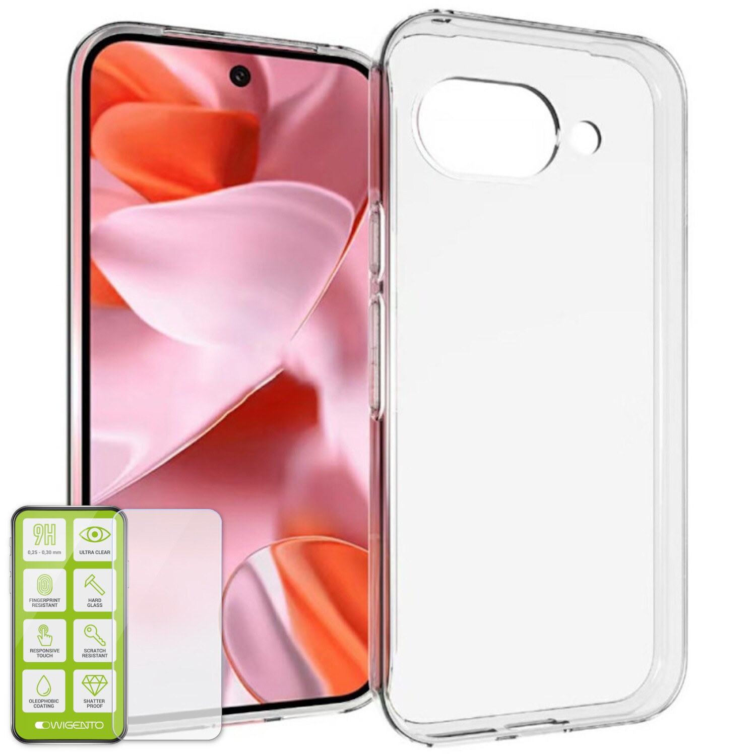 F&uuml;r Google Pixel 9a Silikon TPU Handy H&uuml;lle Transparent + H9 Hart Glas - Bild 1