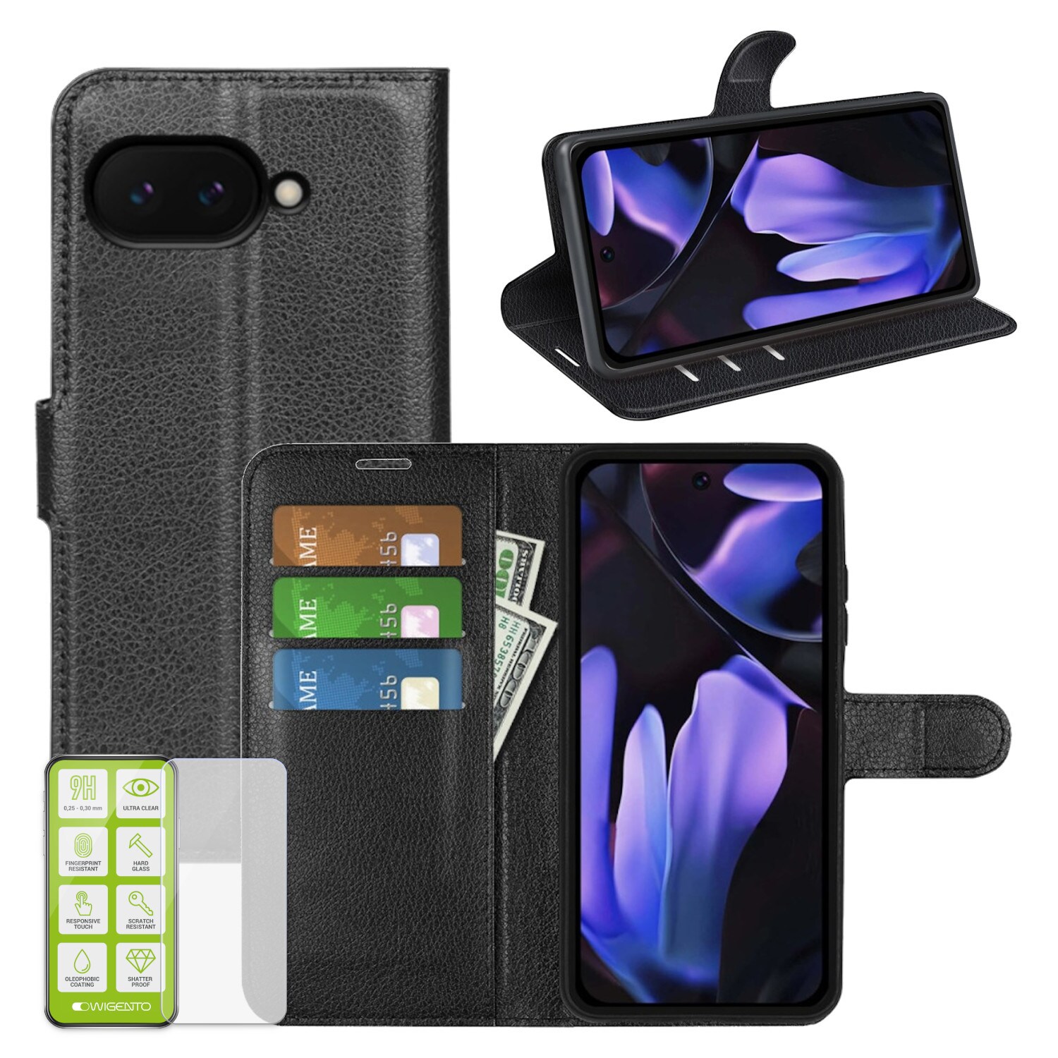 F&uuml;r Google Pixel 9a Kunstleder Book Wallet Tasche H&uuml;lle + H9 Hart Glas - Bild 1