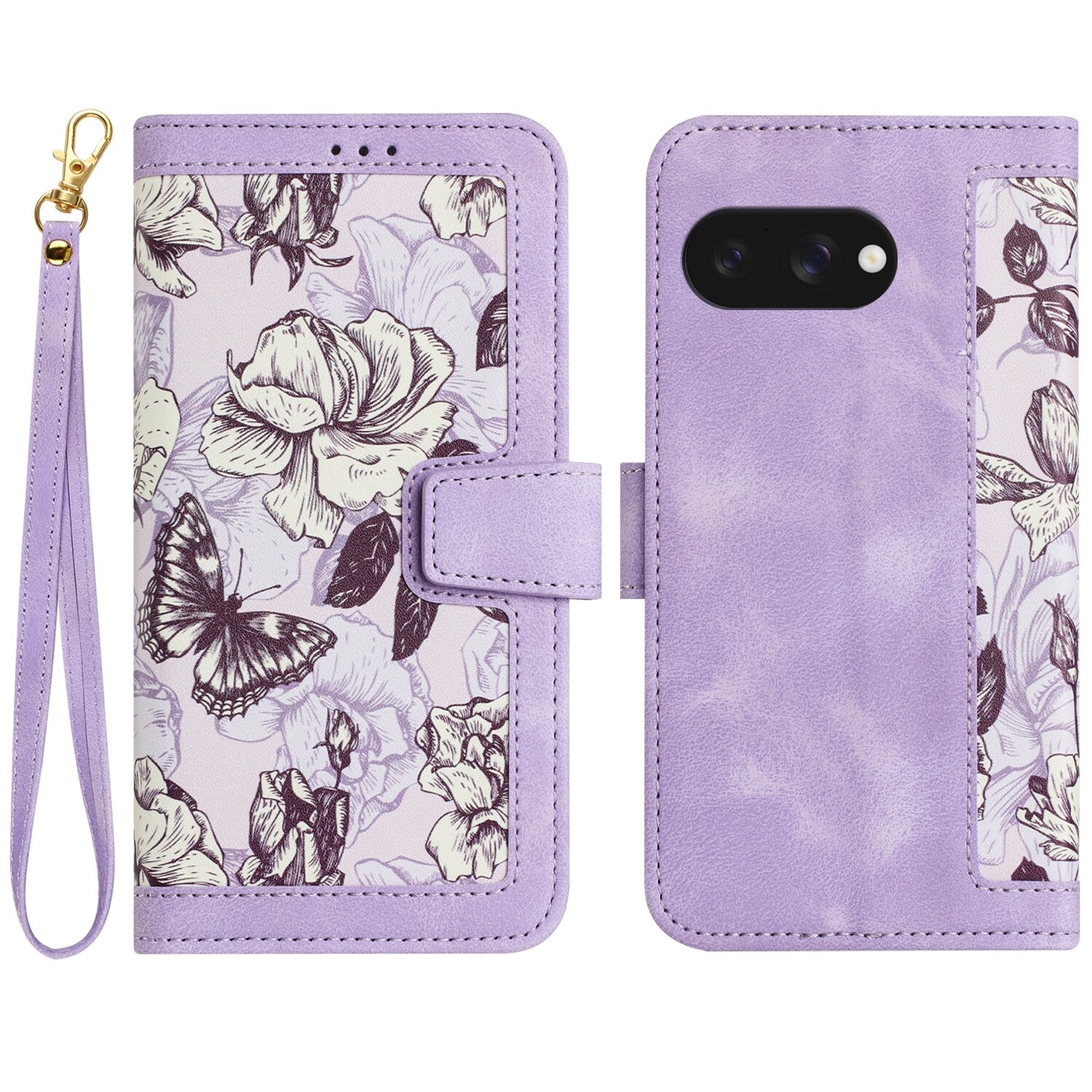 F&uuml;r Google Pixel 9a Kunstleder Book Wallet Blumen Tasche H&uuml;lle Lila - Bild 1