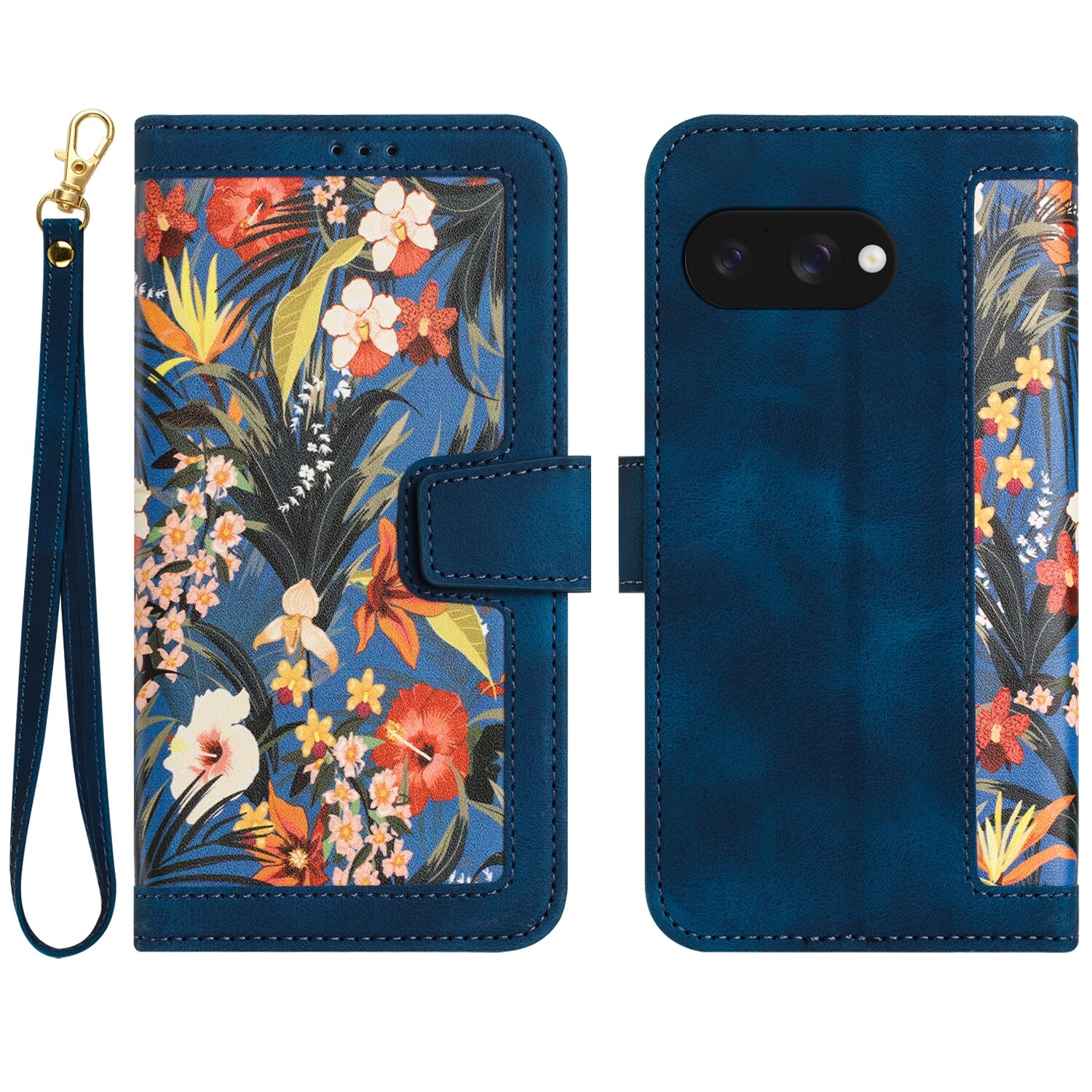 F&uuml;r Google Pixel 9a Kunstleder Book Wallet Blumen Tasche H&uuml;lle D- Blau - Bild 1