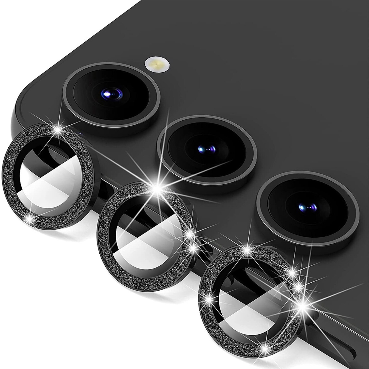 F&uuml;r Samsung Galaxy S25 Plus Aluminium Glitzer Ring Kamera Glas Schwarz - Bild 1