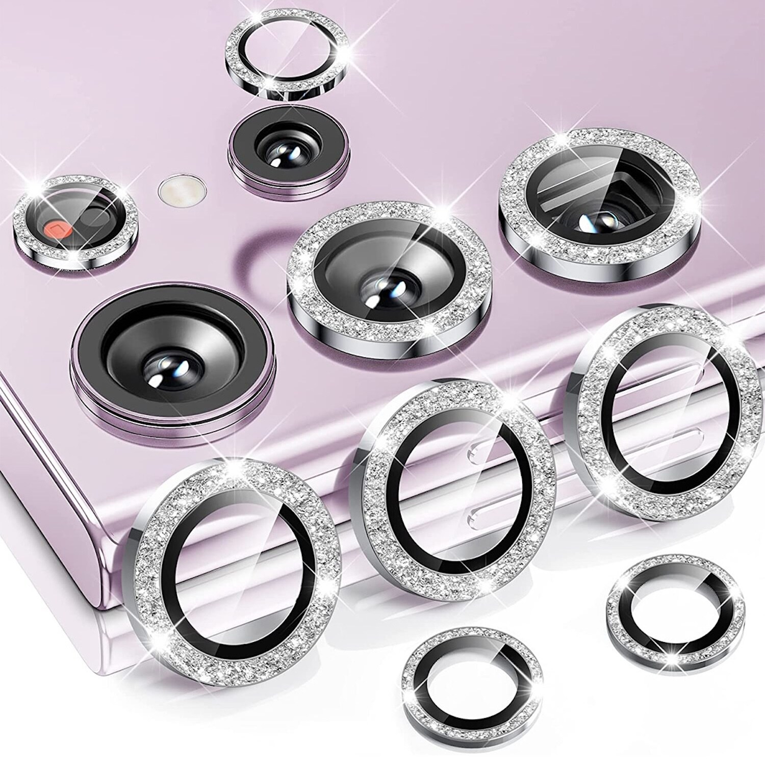 Für Samsung Galaxy S25 Ultra Aluminium Glitzer Ring Kamera Glas Silber