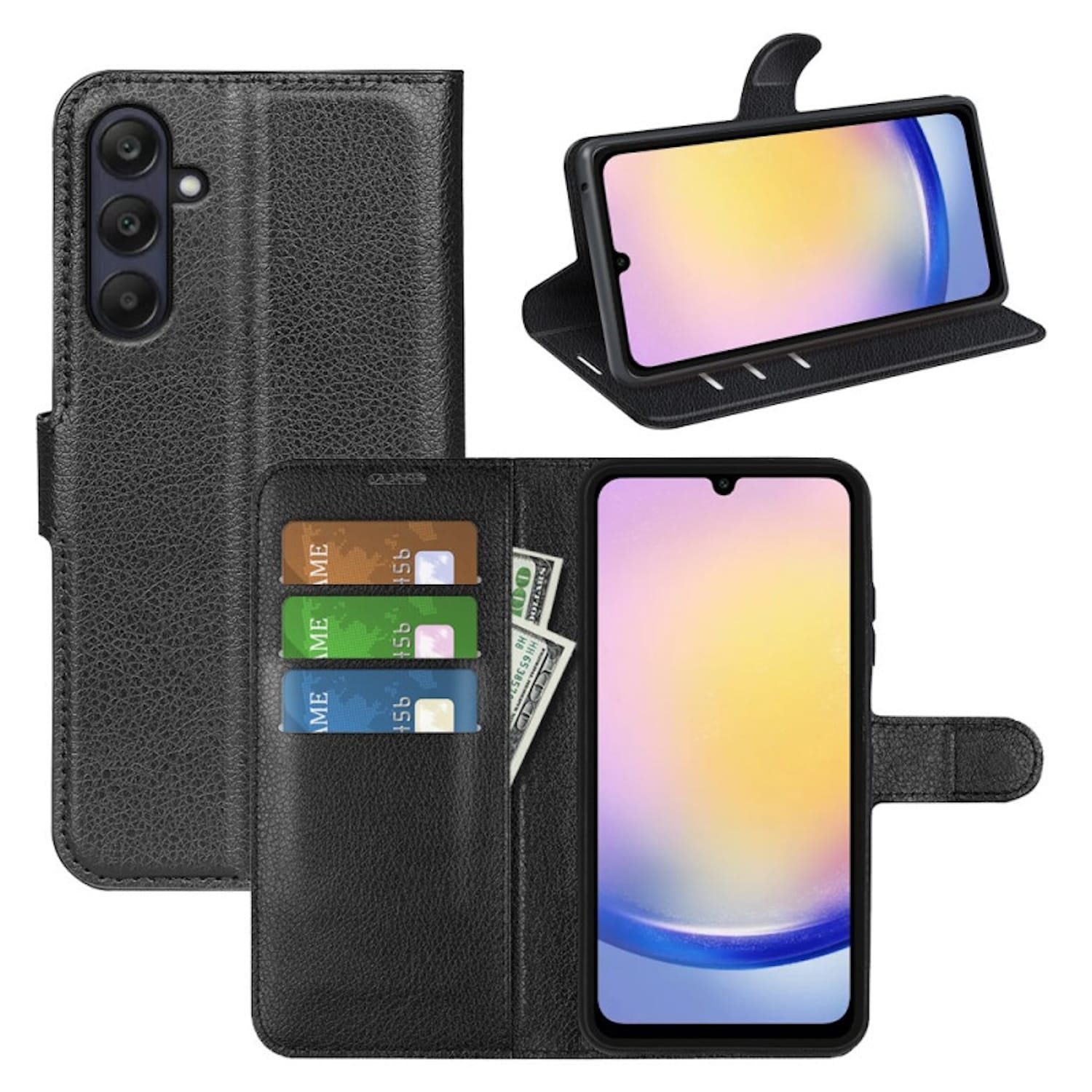 F&uuml;r Samsung Galaxy A26 5G Kunstleder Book Wallet Tasche H&uuml;lle Schwarz - Bild 1