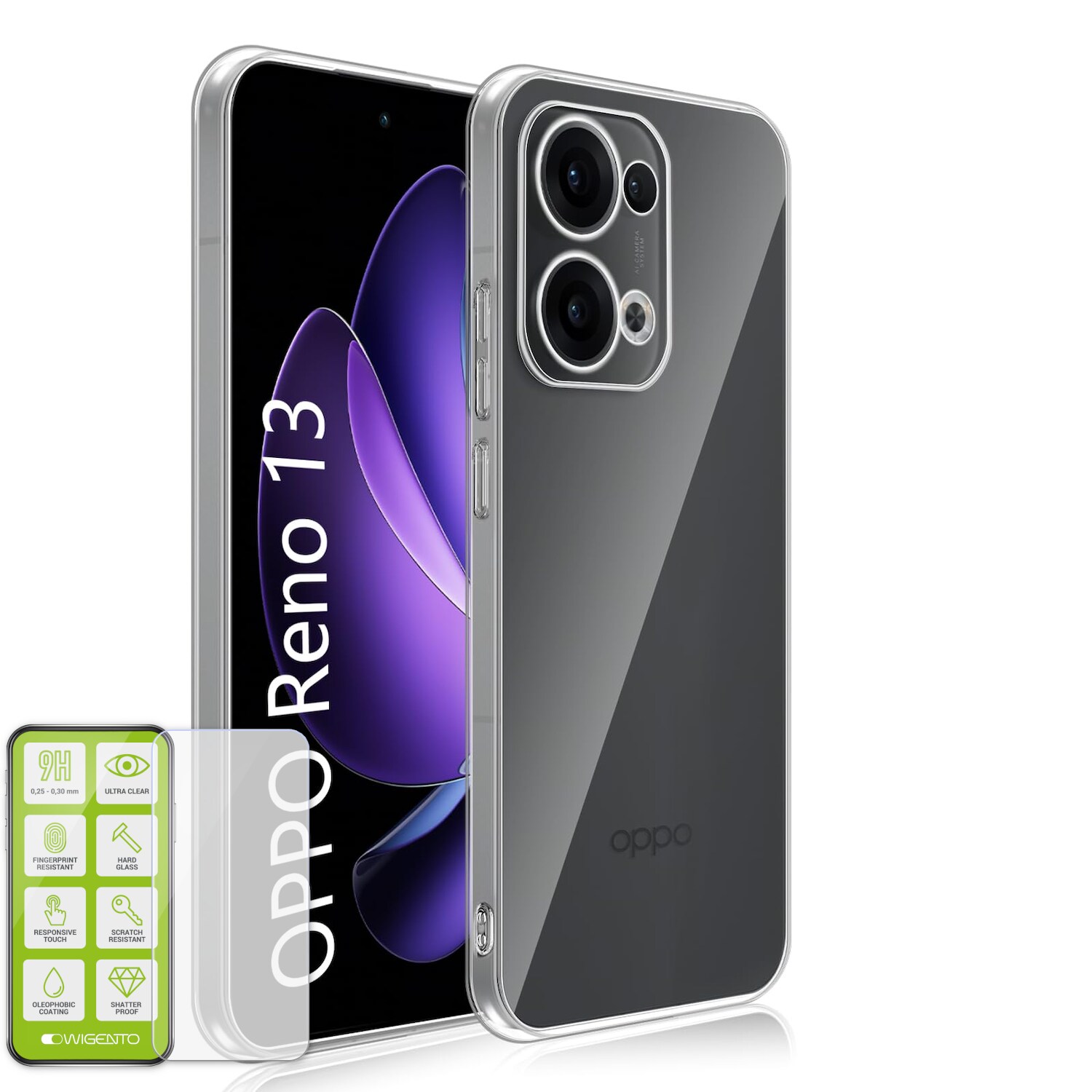 F&uuml;r Oppo Reno 13 5G Silikon TPU Handy H&uuml;lle Transparent + H9 Hart Glas - Bild 1