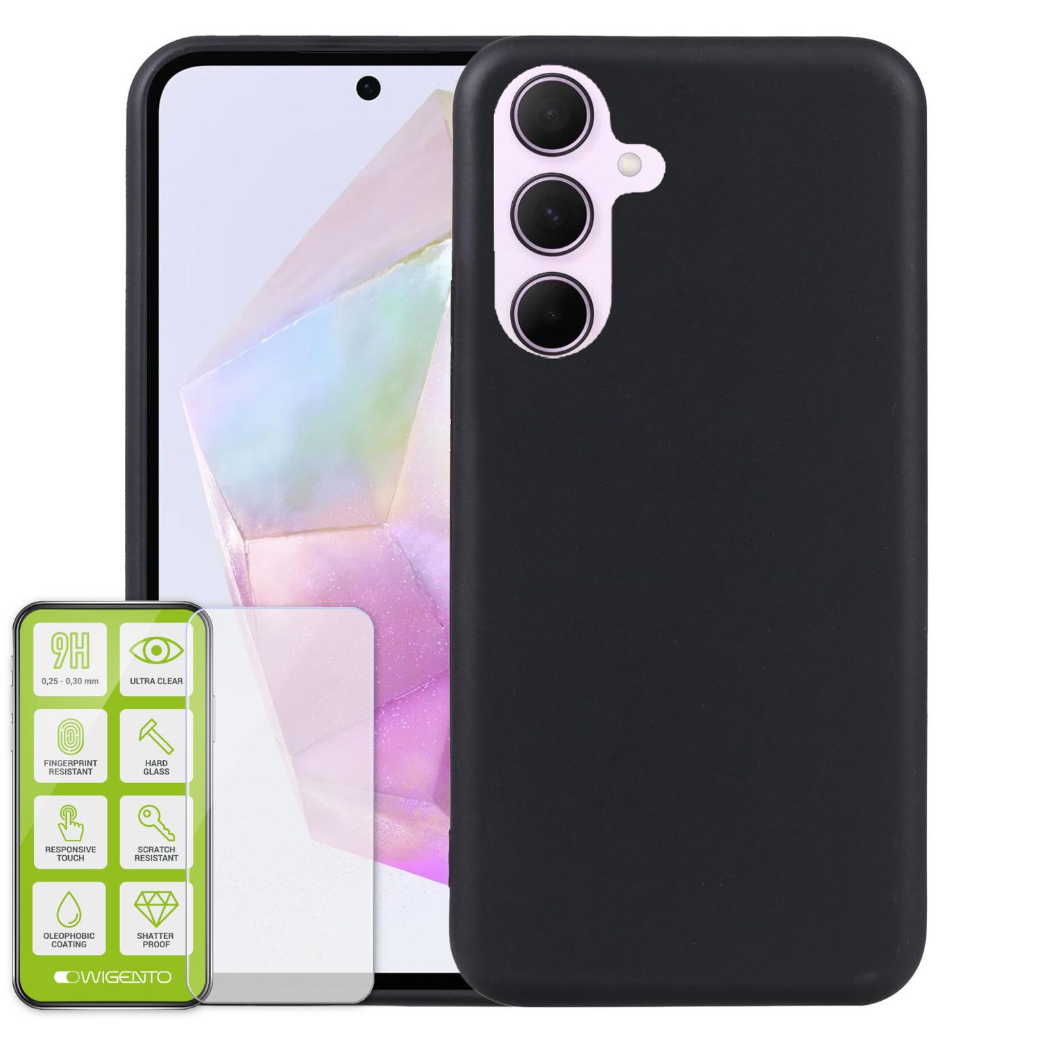 F&uuml;r Samsung Galaxy A56 / A36 Silikon TPU H&uuml;lle Schwarz + H9 Hart Glas - Bild 1