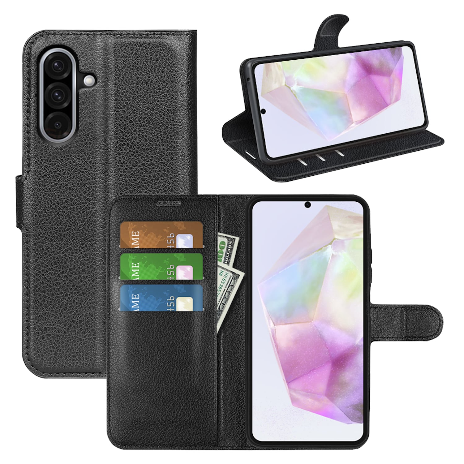 F&uuml;r Samsung Galaxy A56 / A36 Kunstleder Wallet Tasche H&uuml;lle Schwarz - Bild 1