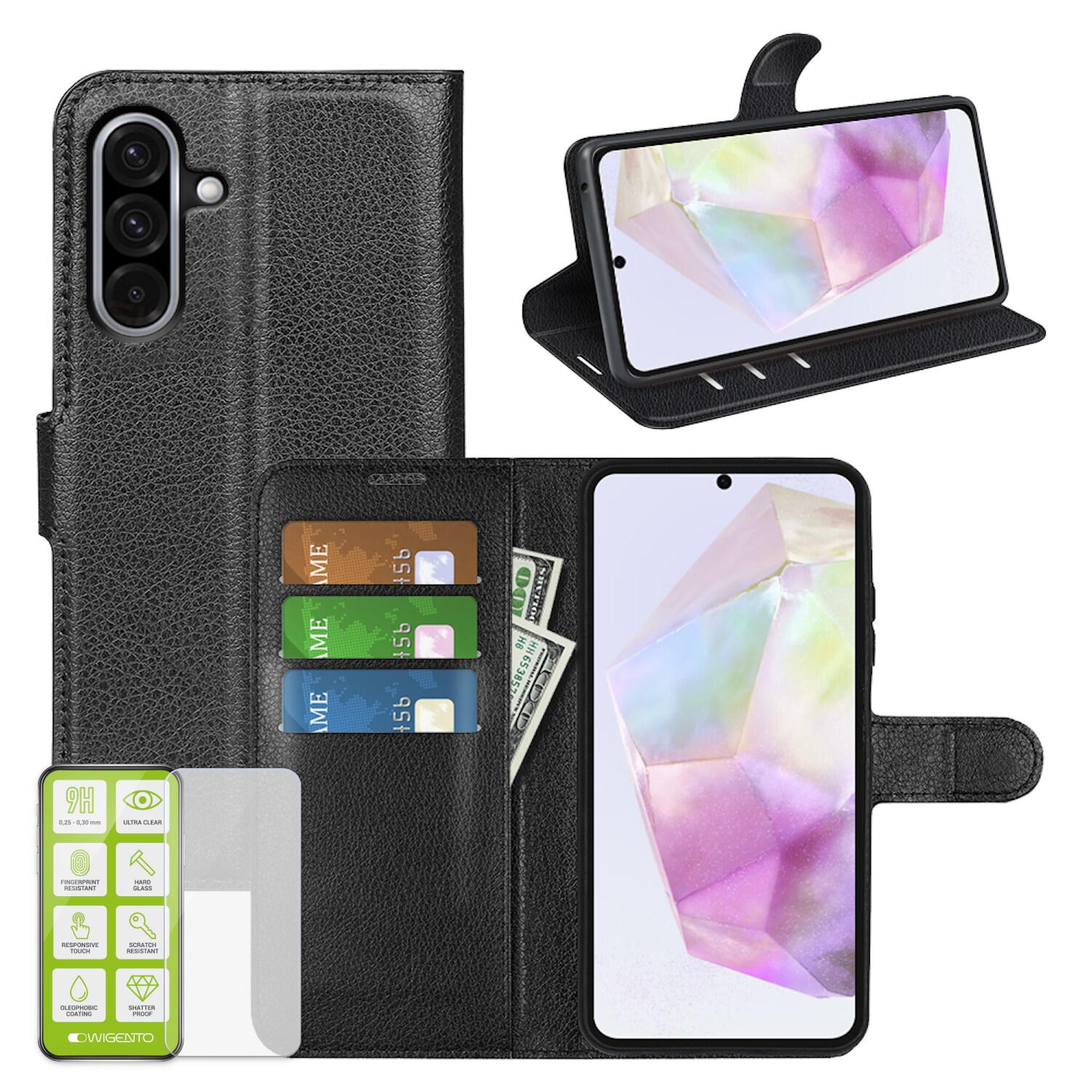 F&uuml;r Samsung Galaxy A56 / A36 Kunstleder Wallet Tasche H&uuml;lle + H9 Glas - Bild 1