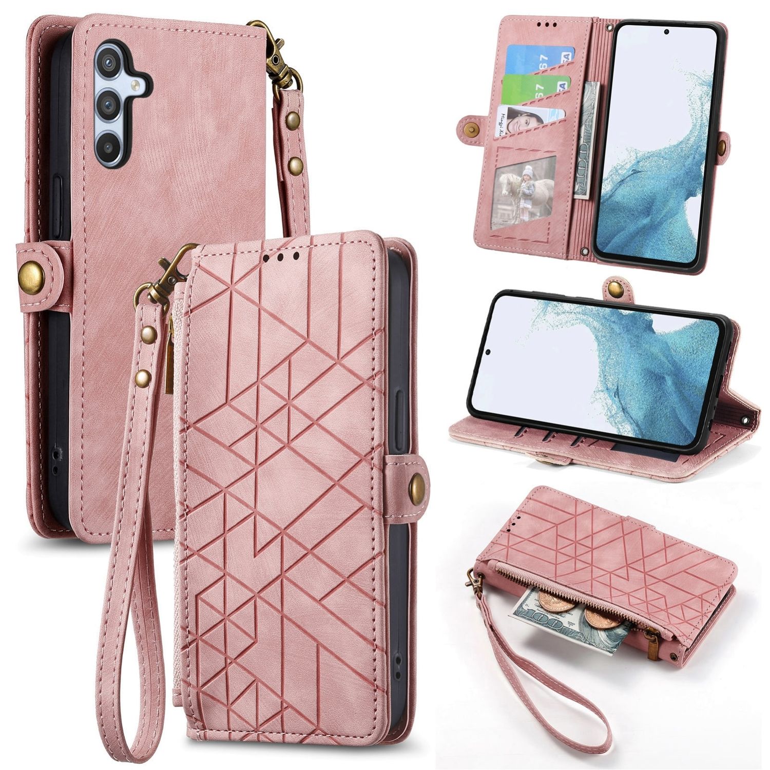 F&uuml;r Samsung Galaxy A56 / A36 Kunstleder Zipper Book Wallet Tasche Rosa - Bild 1
