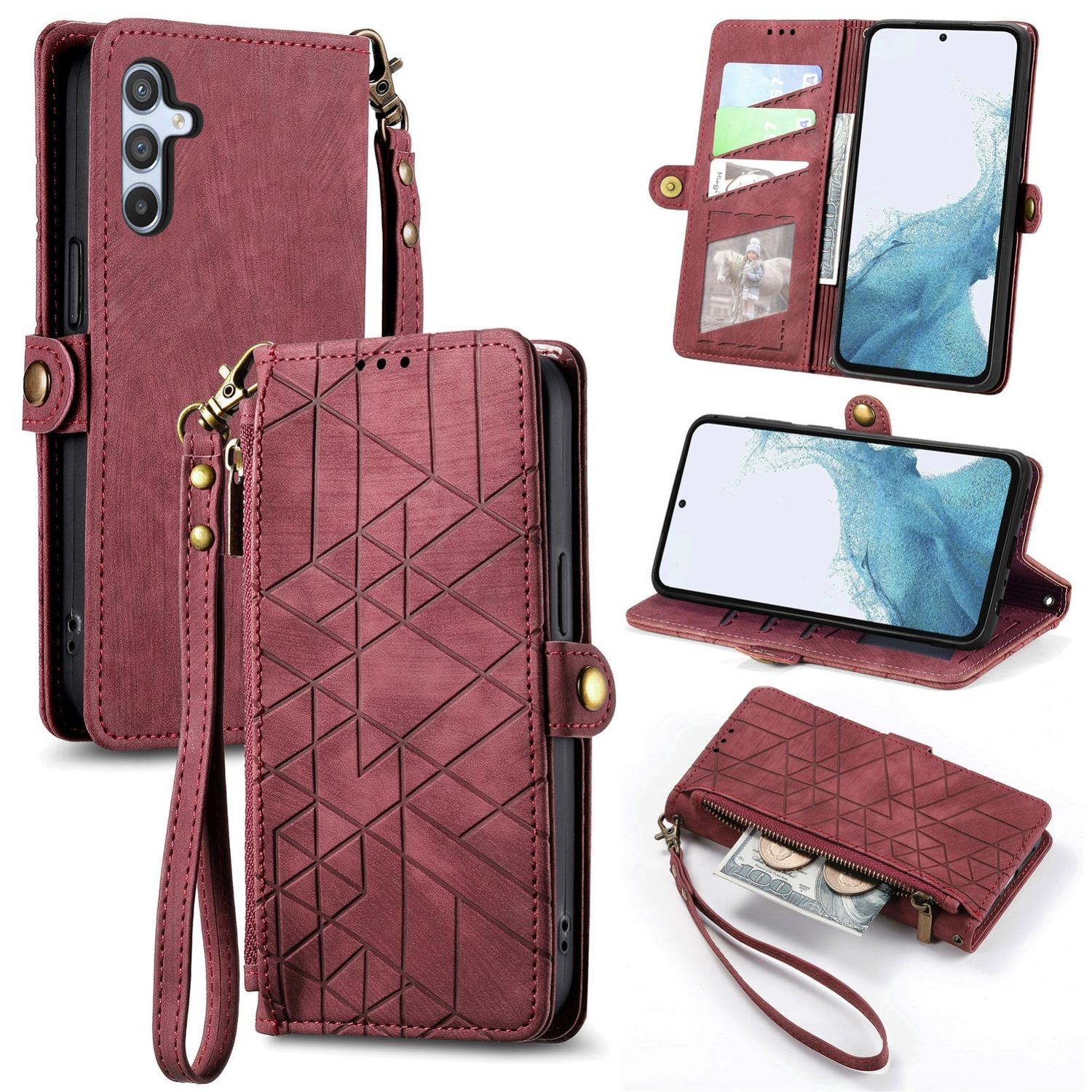 F&uuml;r Samsung Galaxy A56 / A36 Kunstleder Zipper Book Wallet Tasche Rot - Bild 1