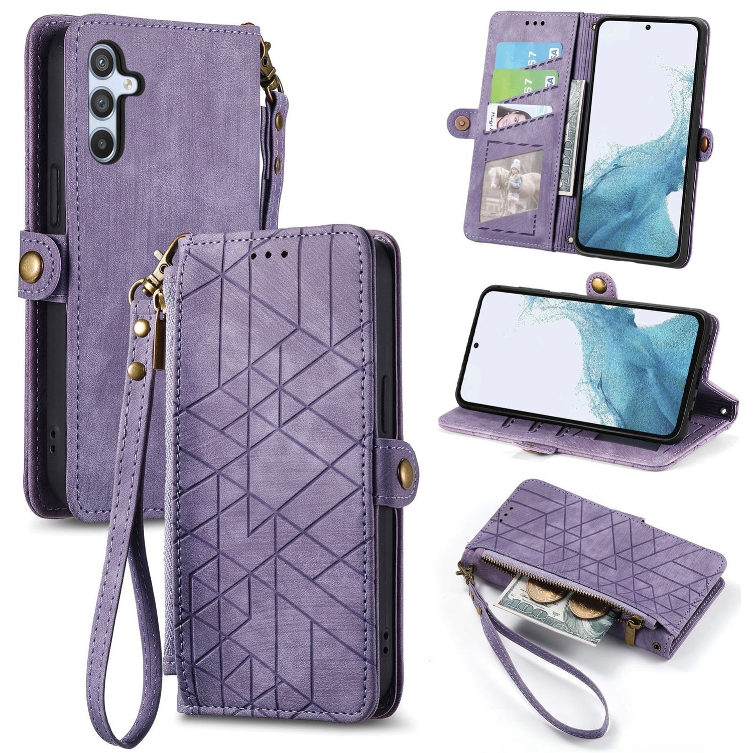 F&uuml;r Samsung Galaxy A56 / A36 Kunstleder Zipper Book Wallet Tasche Lila - Bild 1