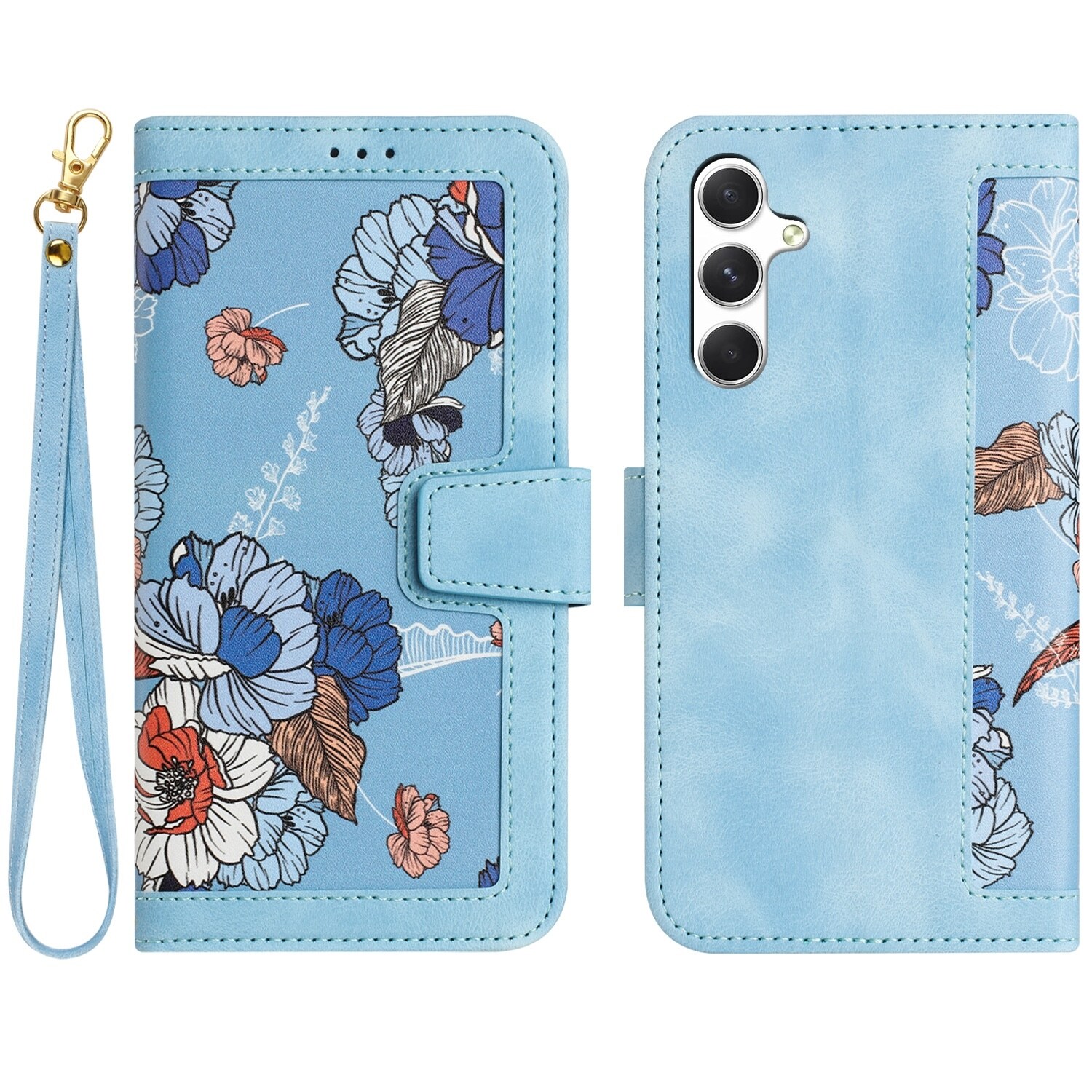 F&uuml;r Samsung Galaxy A56 / A36 Kunstleder Wallet Blumen Tasche Hellblau - Bild 1