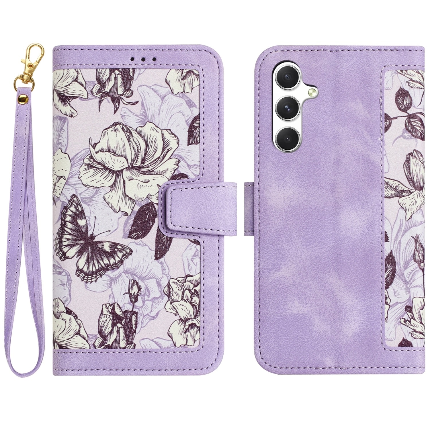 F&uuml;r Samsung Galaxy A56 / A36 Kunstleder Wallet Blumen Tasche Case Lila - Bild 1