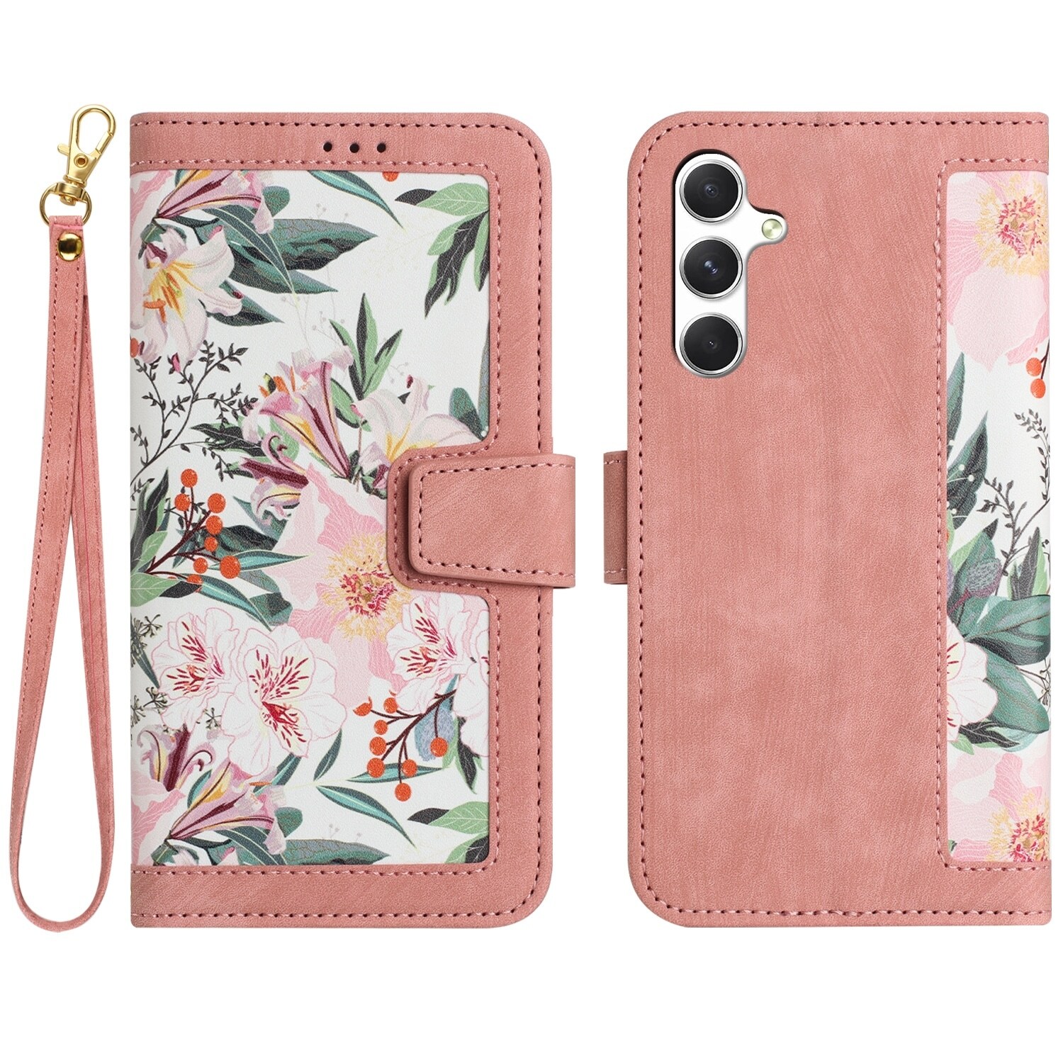 F&uuml;r Samsung Galaxy A56 / A36 Kunstleder Wallet Blumen Tasche Case Rosa - Bild 1