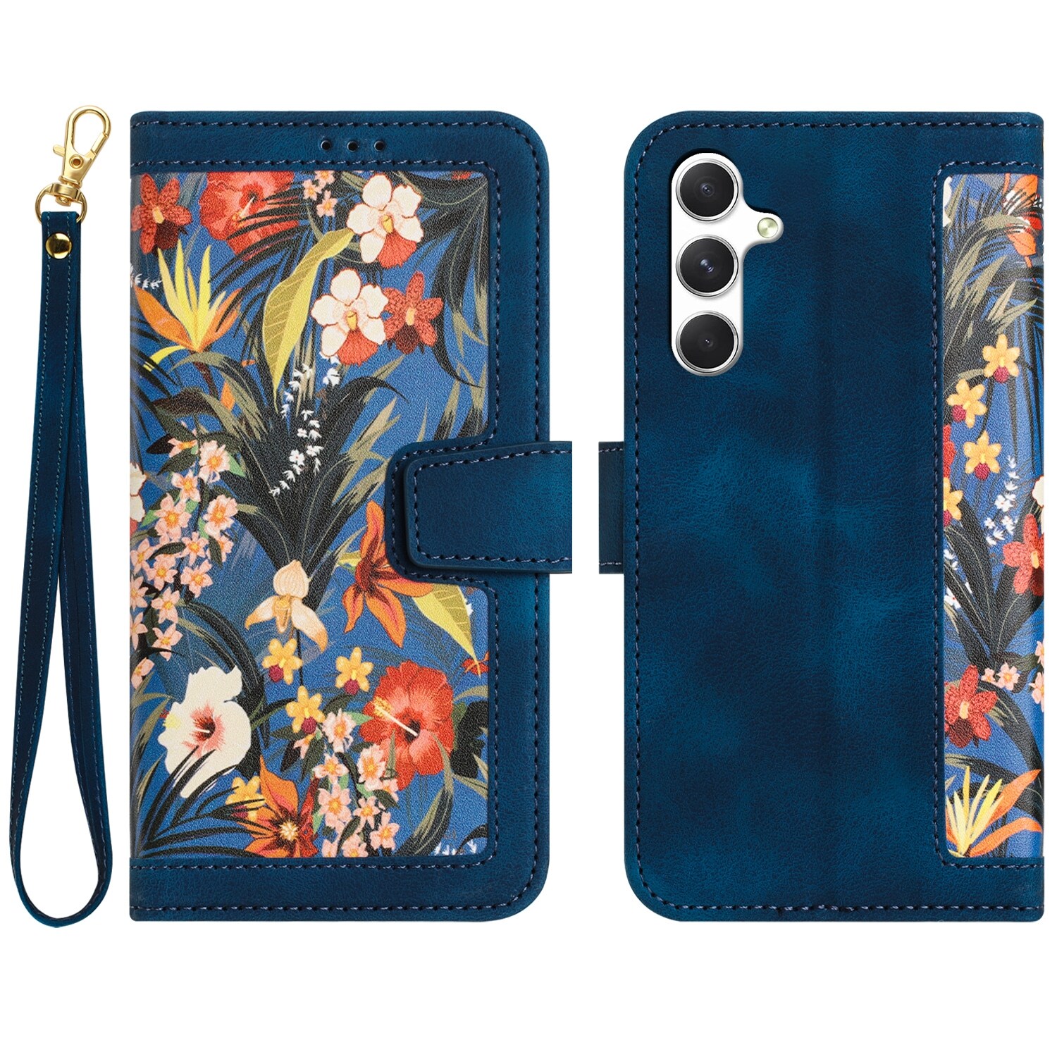 F&uuml;r Samsung Galaxy A56 / A36 Kunstleder Wallet Blumen Tasche D- Blau - Bild 1
