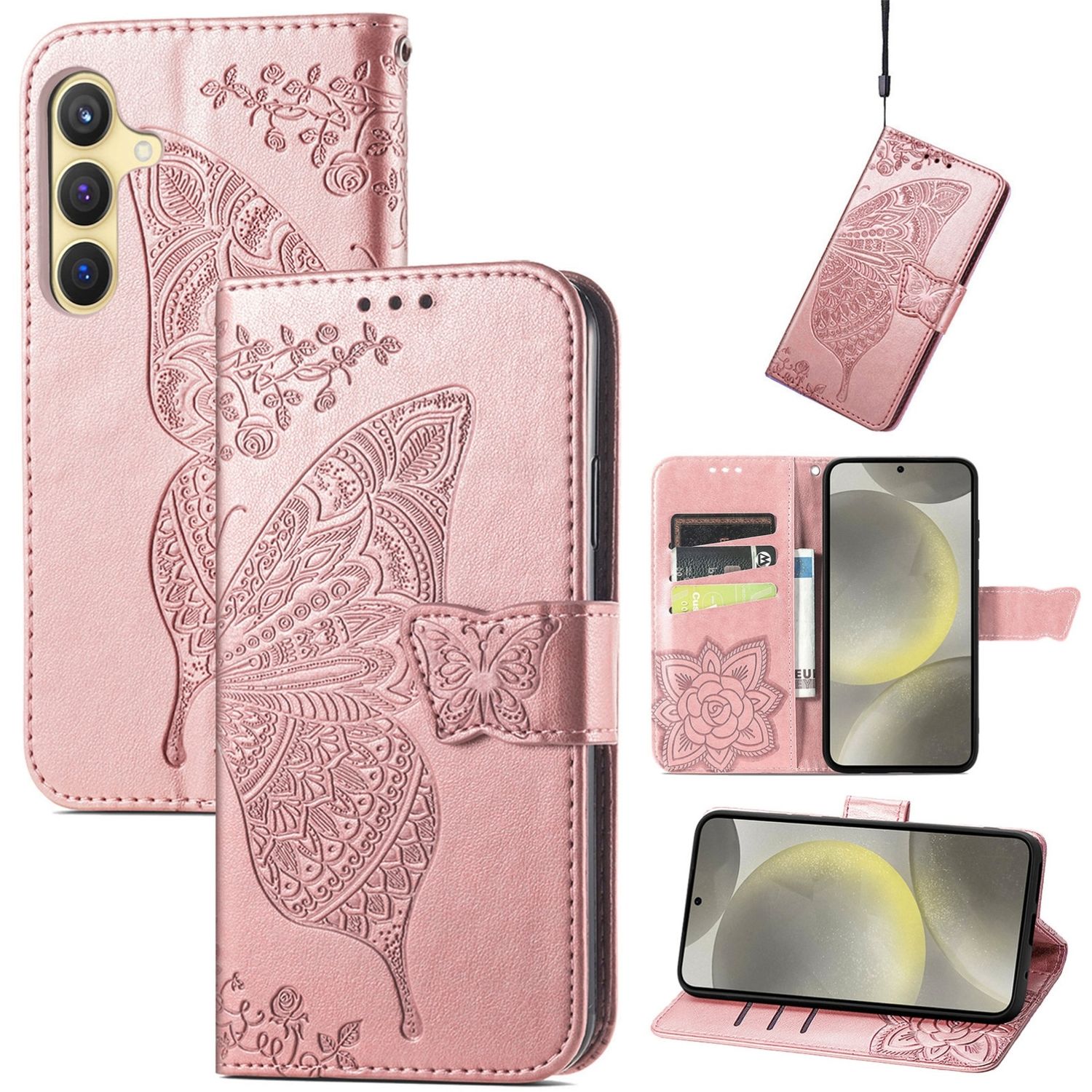 F&uuml;r Samsung Galaxy A56 / A36 Kunstleder Schmetterling Book H&uuml;lle Rosa - Bild 1