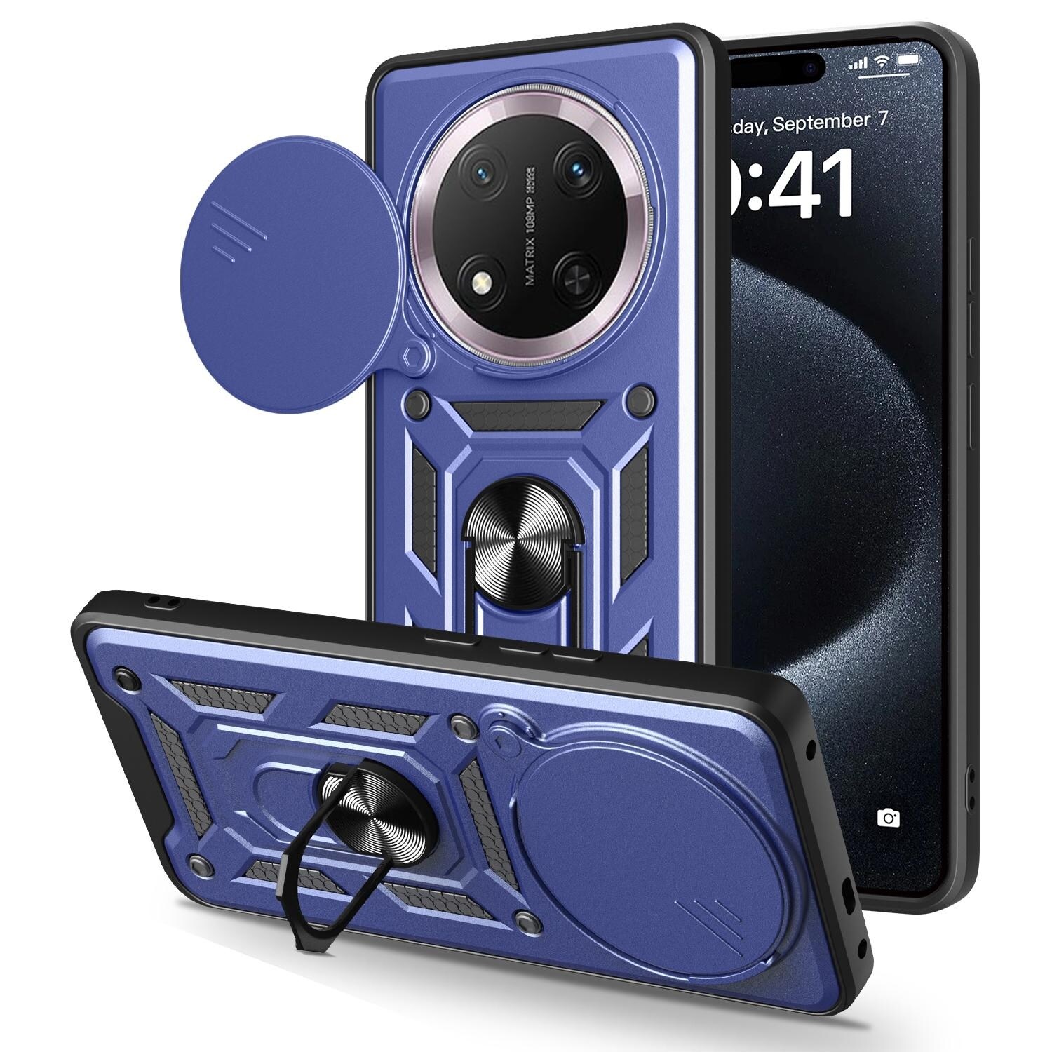 F&uuml;r Honor Magic 7 Lite / X9c Sliding Kamera TPU PC Ring H&uuml;lle Blau - Bild 1