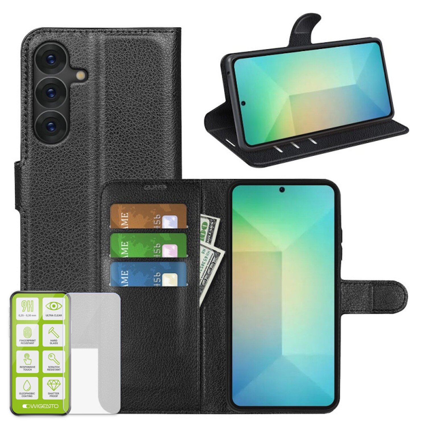 F&uuml;r Samsung Galaxy S25 Kunstleder Wallet Tasche H&uuml;lle + H9 Hart Glas - Bild 1