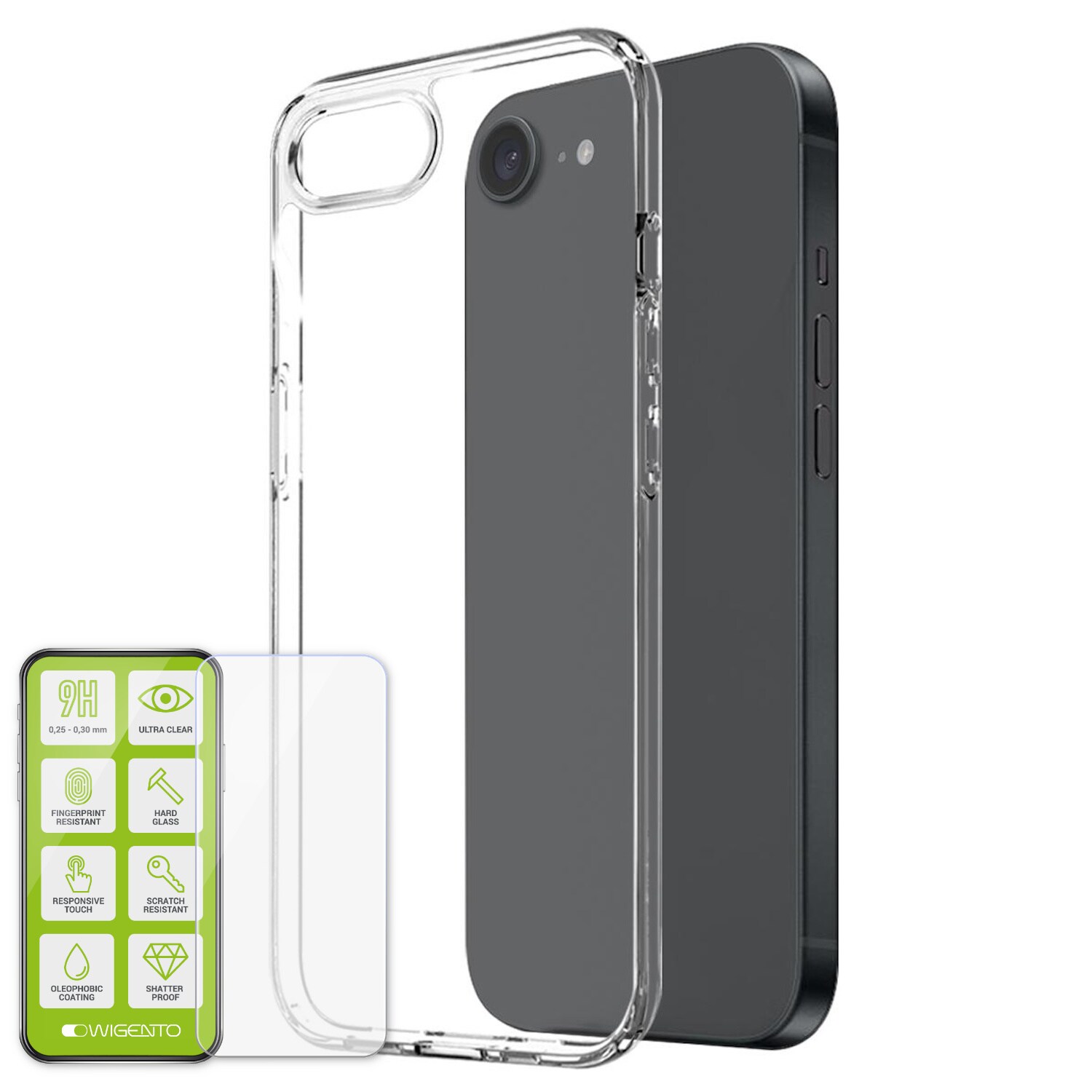 F&uuml;r Apple iPhone 16e Silikon TPU H&uuml;lle Transparent + 9H Hart Glas - Bild 1