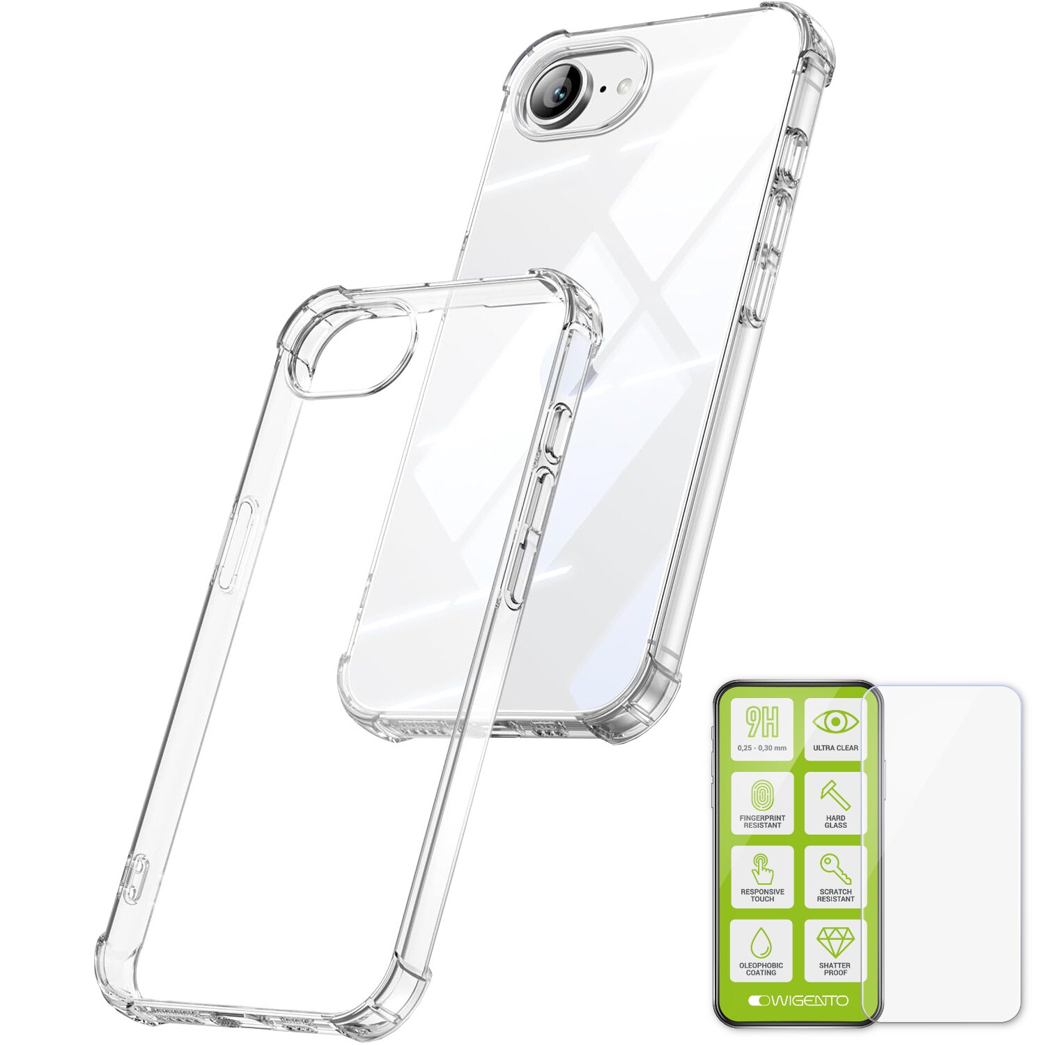 F&uuml;r Apple iPhone 16e Schock TPU Silikon Schutz H&uuml;lle + 9H Hart Glas - Bild 1