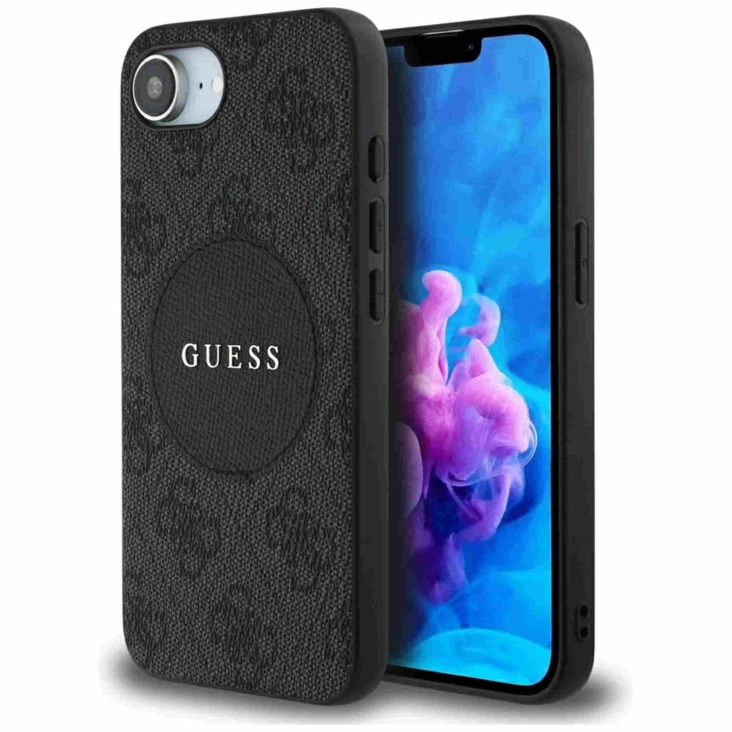 Guess Apple iPhone 16e Circle Classic Logo MagSafe H&uuml;lle Case Schwarz - Bild 1