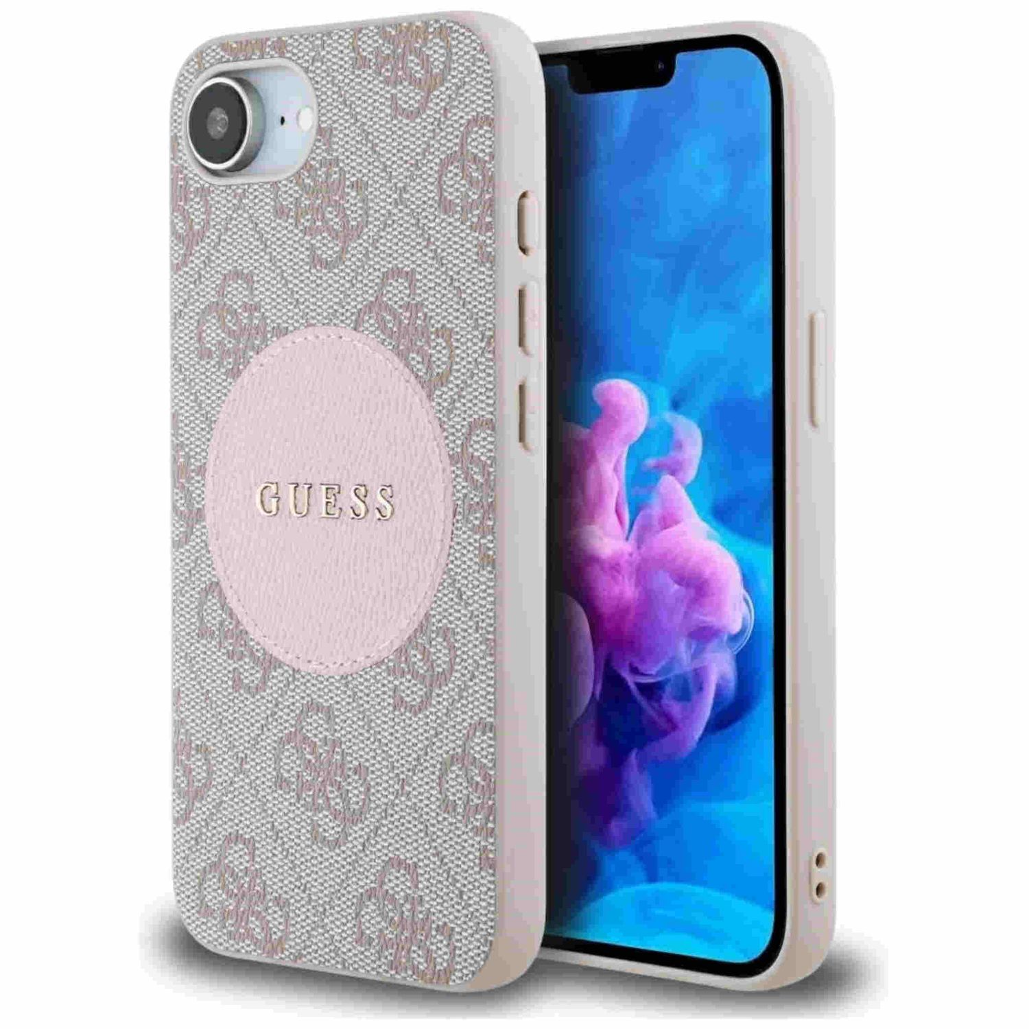 Guess Apple iPhone 16e Circle Classic Logo MagSafe H&uuml;lle Case Rosa - Bild 1