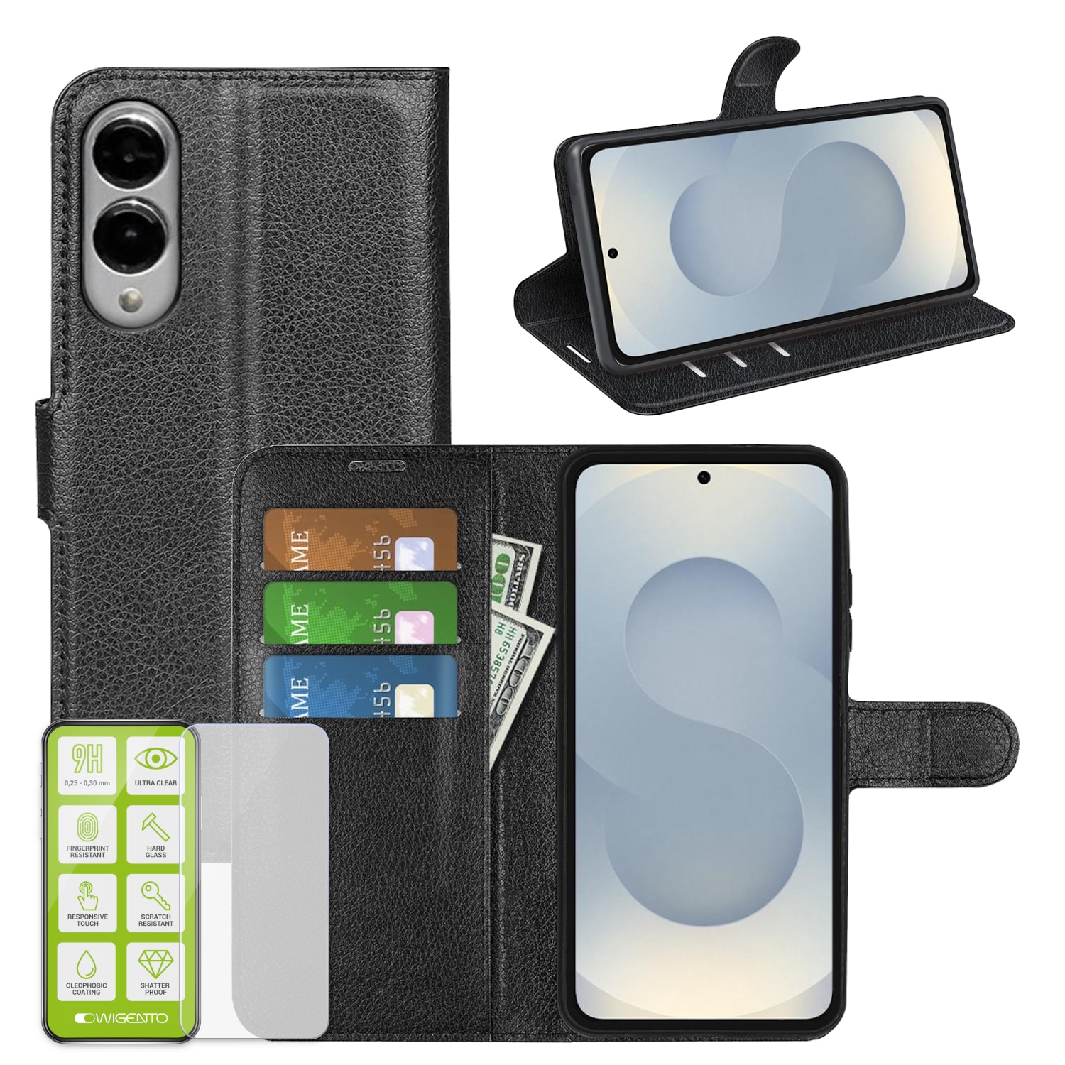 F&uuml;r Samsung Galaxy S25 Edge 5G Kunstleder Wallet H&uuml;lle + H9 Hart Glas - Bild 1