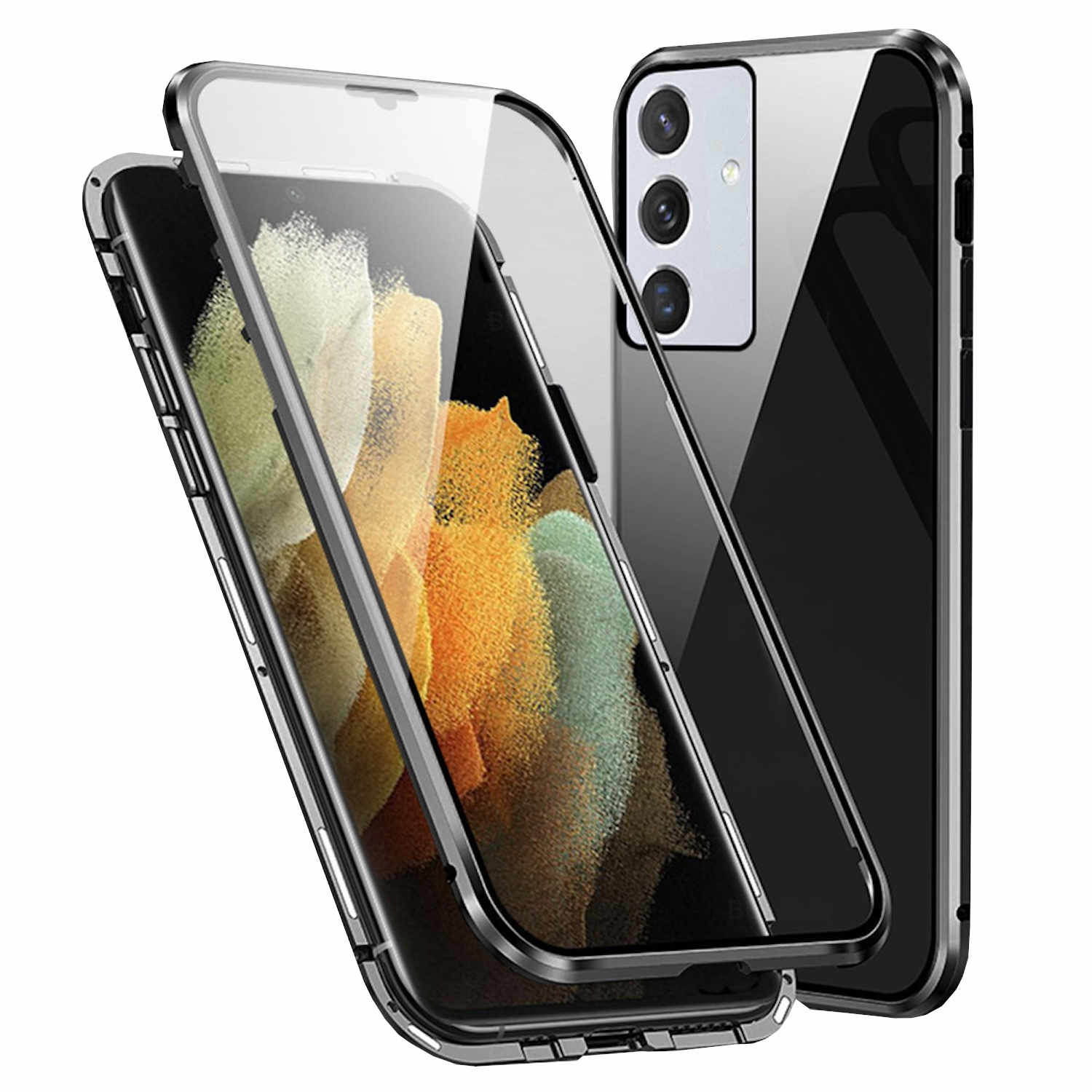 F&uuml;r Samsung Galaxy A36 Beidseitiger Magnet Glas Bumper H&uuml;lle Schwarz - Bild 1