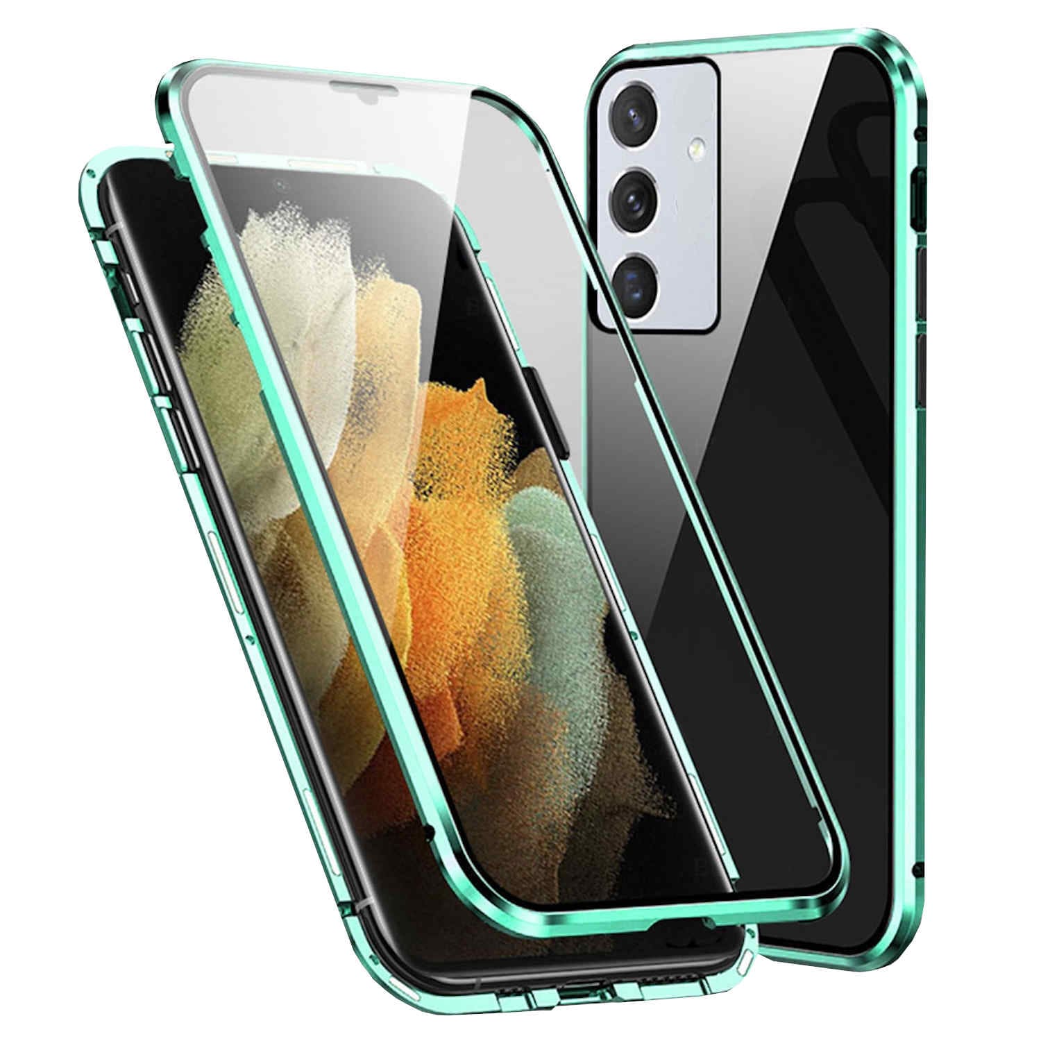 F&uuml;r Samsung Galaxy A36 Beidseitiger Magnet Glas Bumper H&uuml;lle Case Gr&uuml;n - Bild 1