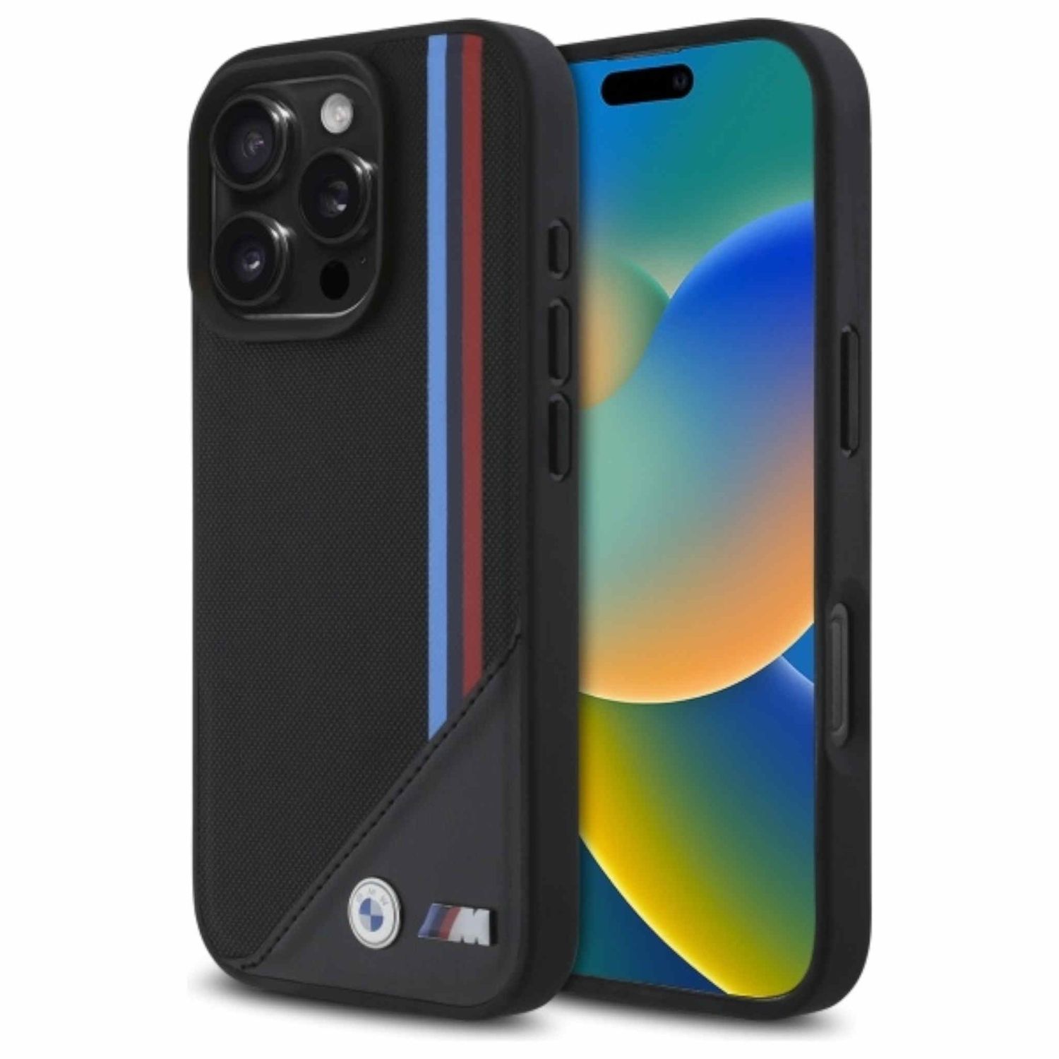 BMW Apple iPhone 16 Pro Max Meshed Tricolor Stripes MagSafe Hülle Case
