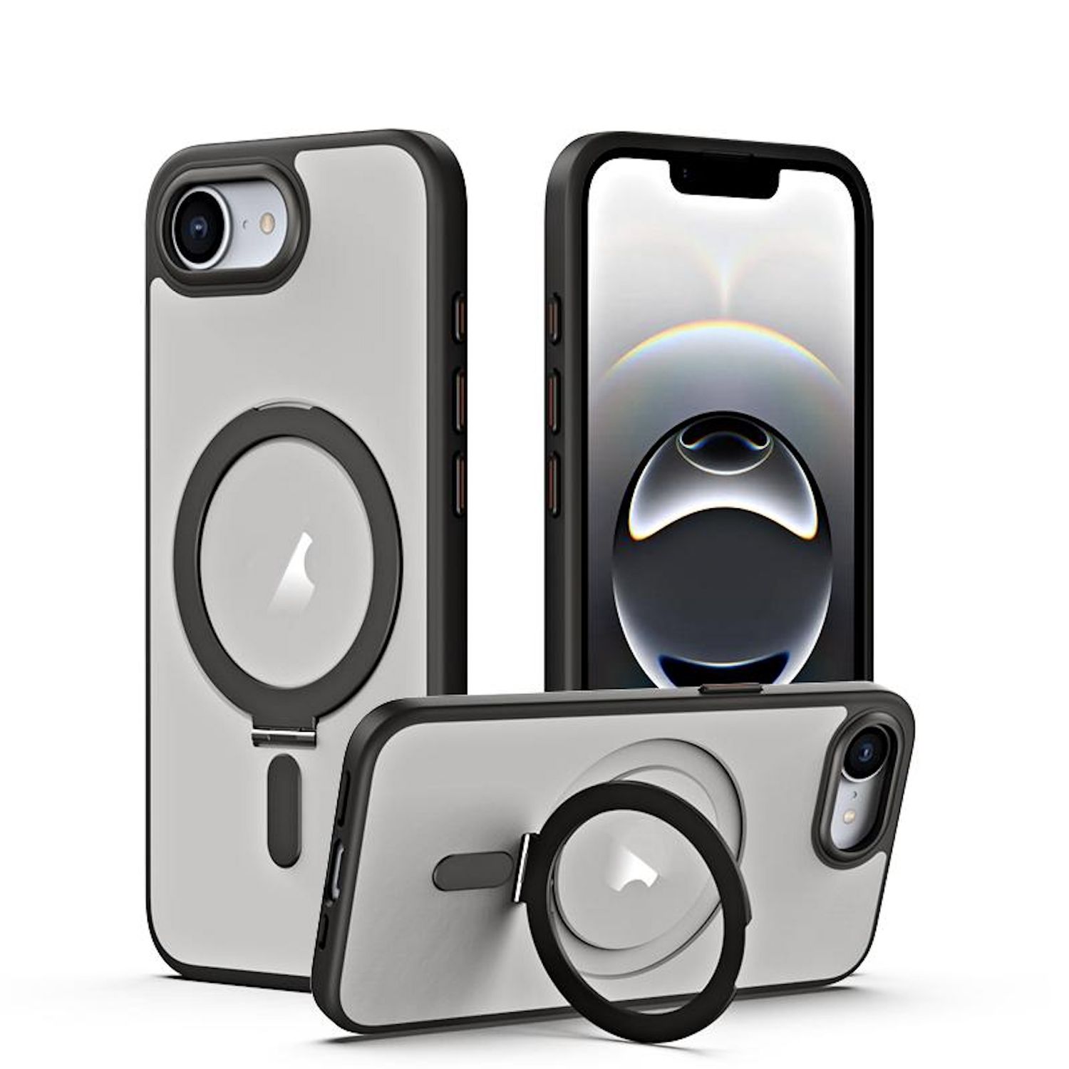 F&uuml;r Apple iPhone 16e Airbag MagSafe Frosted Schutz Ring H&uuml;lle Schwarz - Bild 1