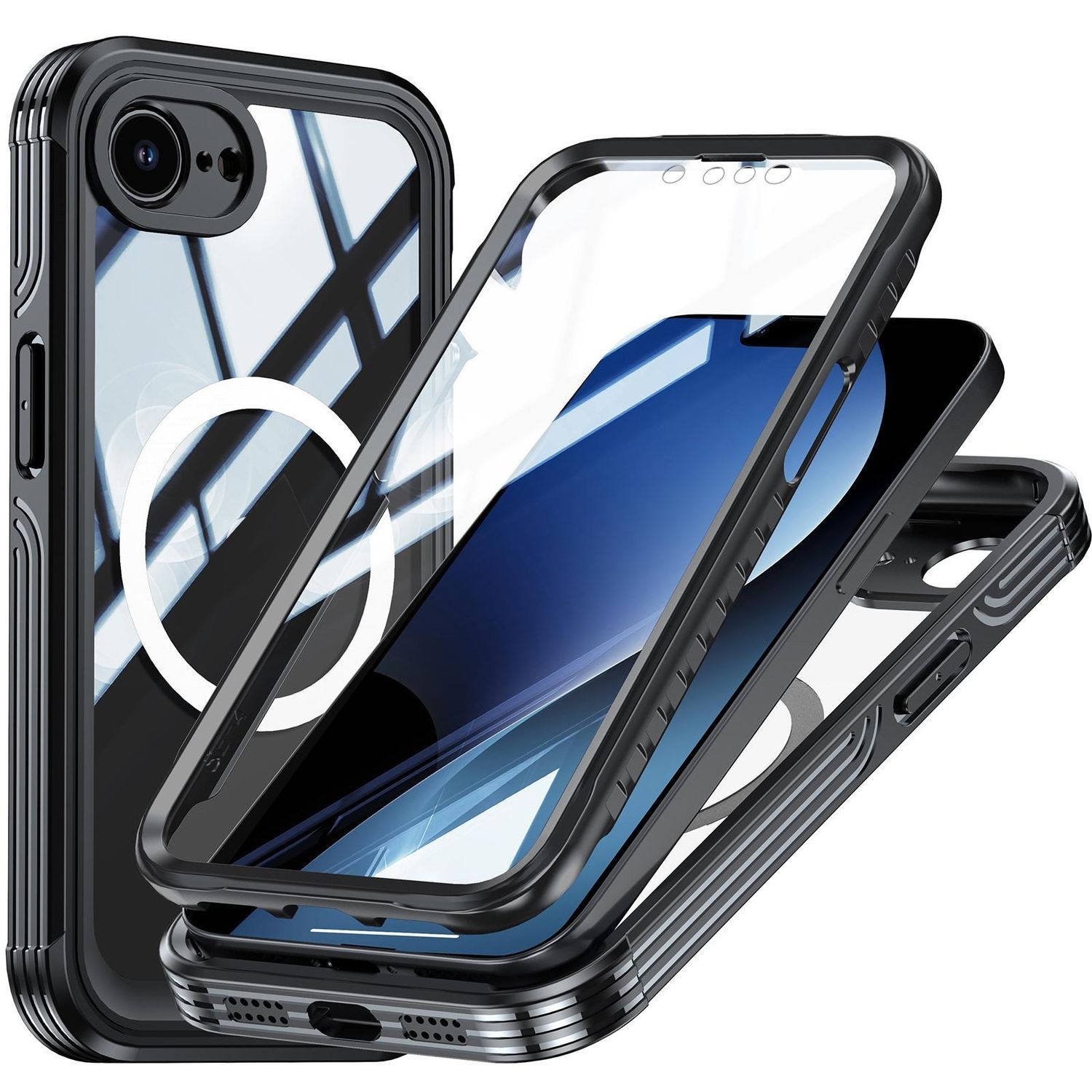 F&uuml;r Apple iPhone 16e MagSafe 360 Body Hybrid Tasche Bumper Schwarz - Bild 1