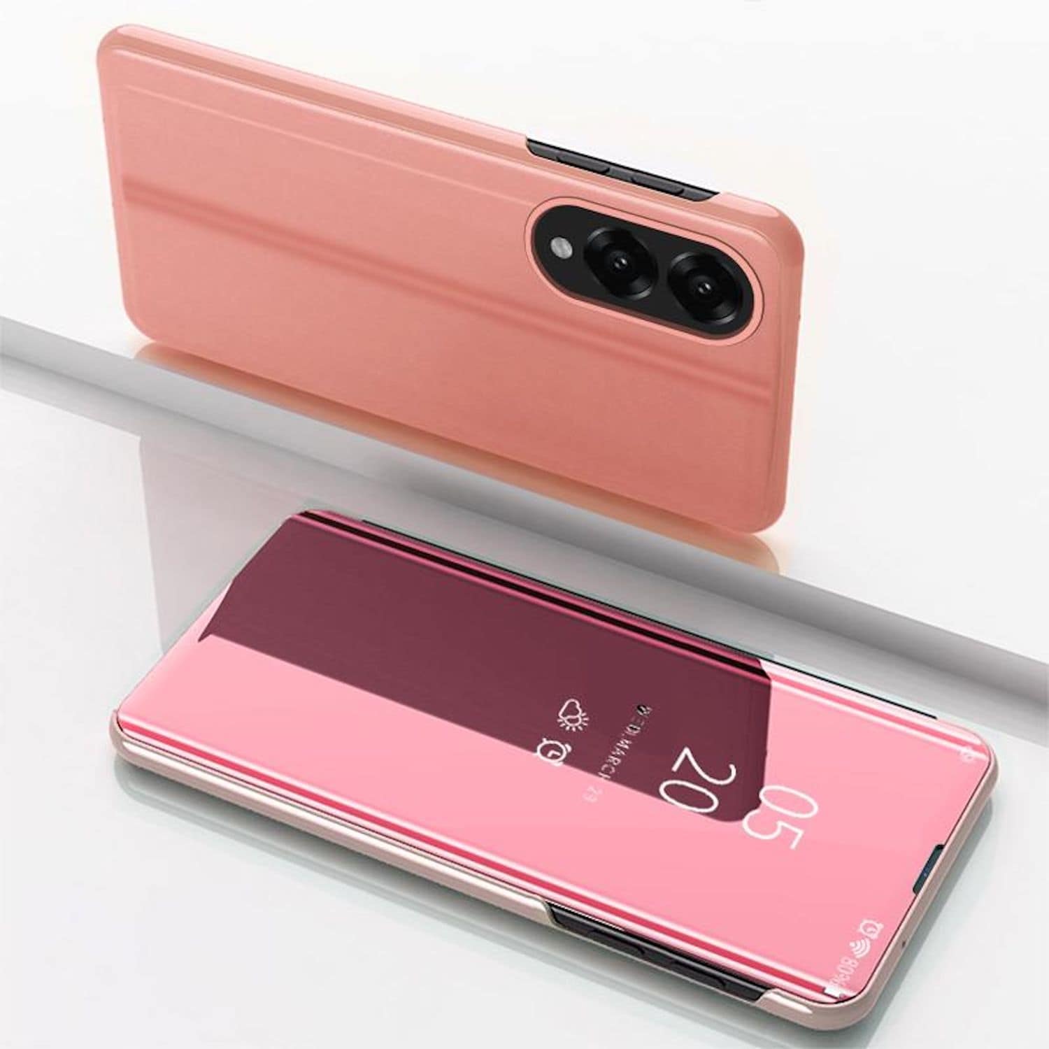 F&uuml;r Samsung Galaxy S25 Edge 5G View Spiegel Wake UP Smart H&uuml;lle Pink - Bild 1