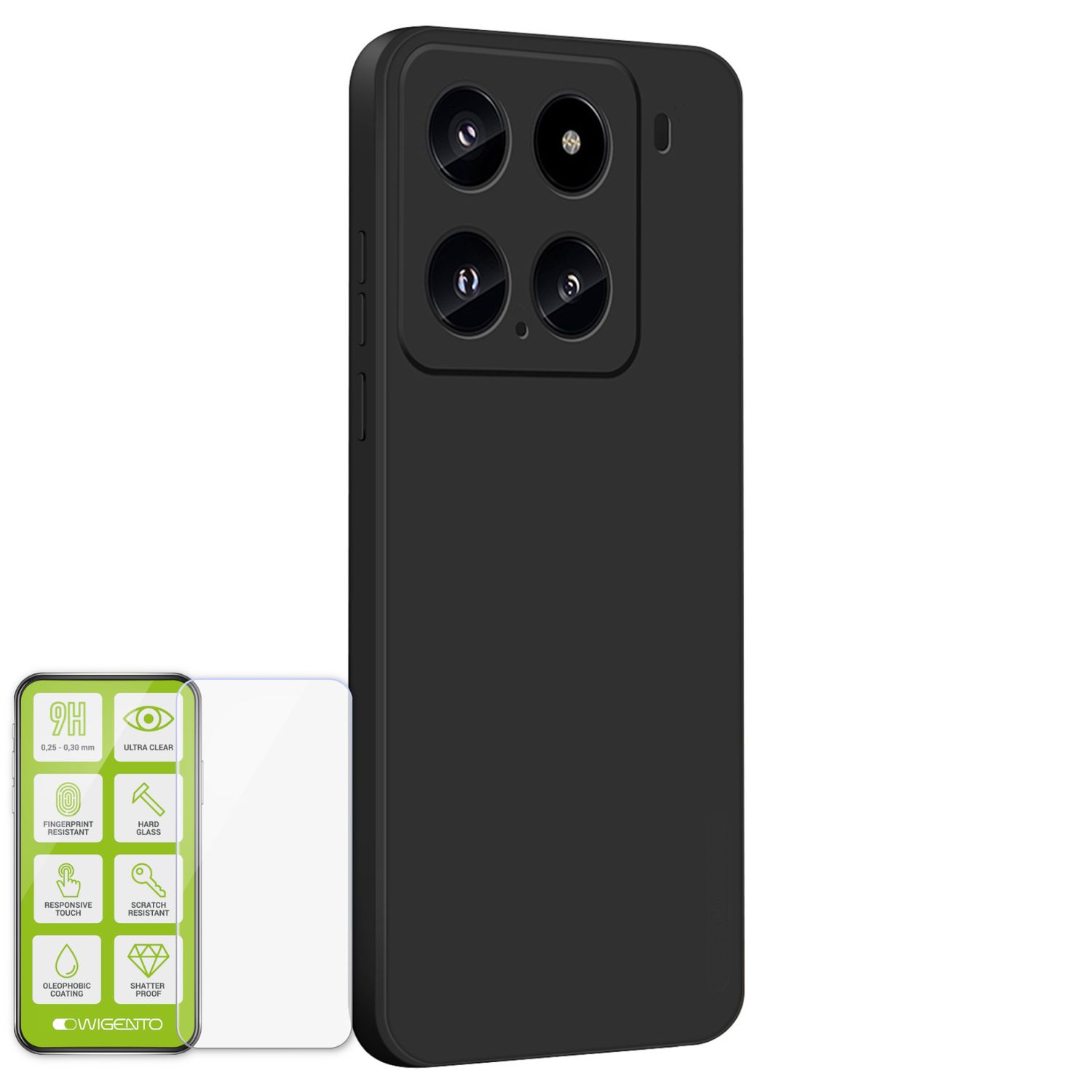 F&uuml;r Xiaomi 15 Silikon TPU Schutz Handy H&uuml;lle Schwarz + H9 Hart Glas - Bild 1