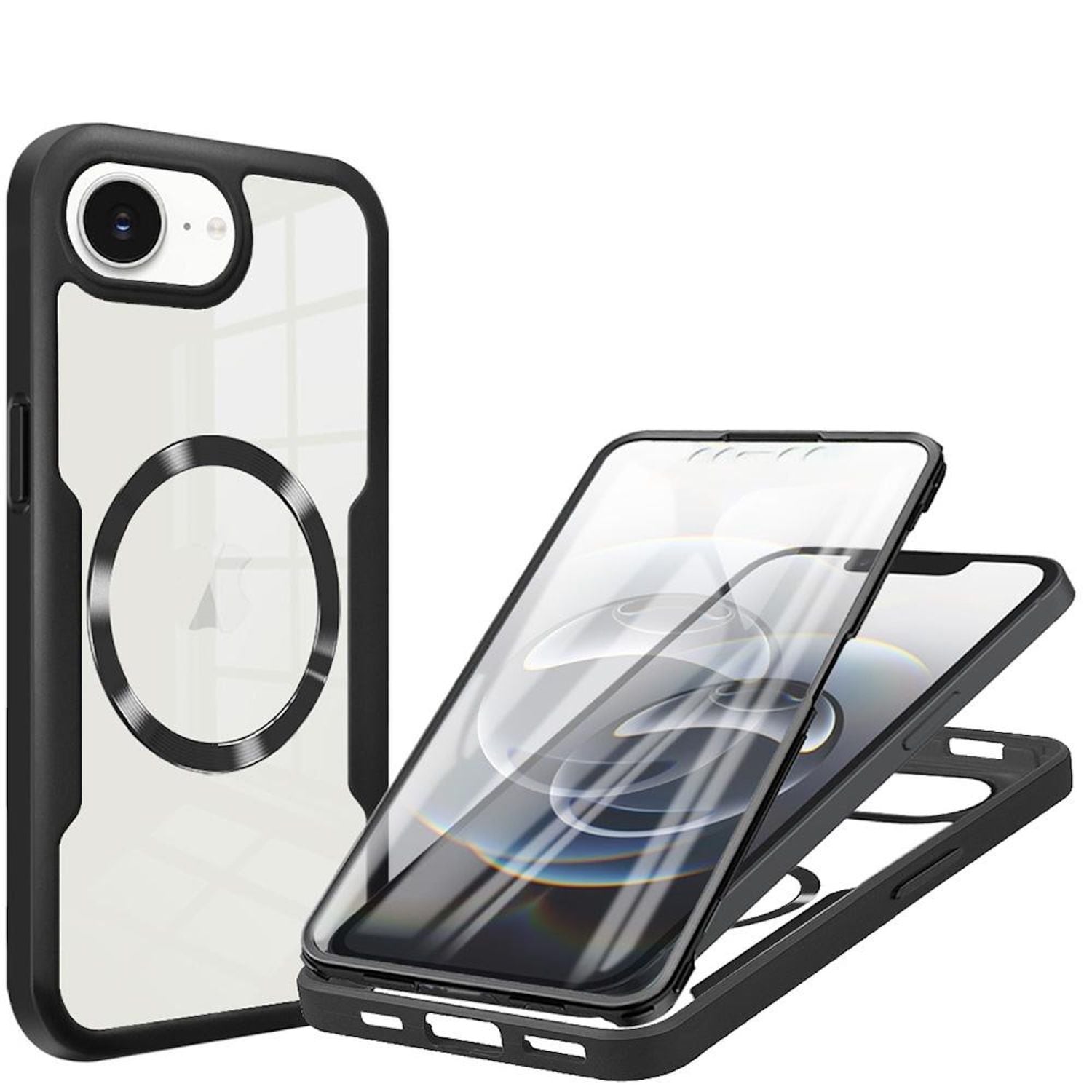 F&uuml;r Apple iPhone 16e Full Body 360 Acrylic Hybrid TPU H&uuml;lle Schwarz - Bild 1