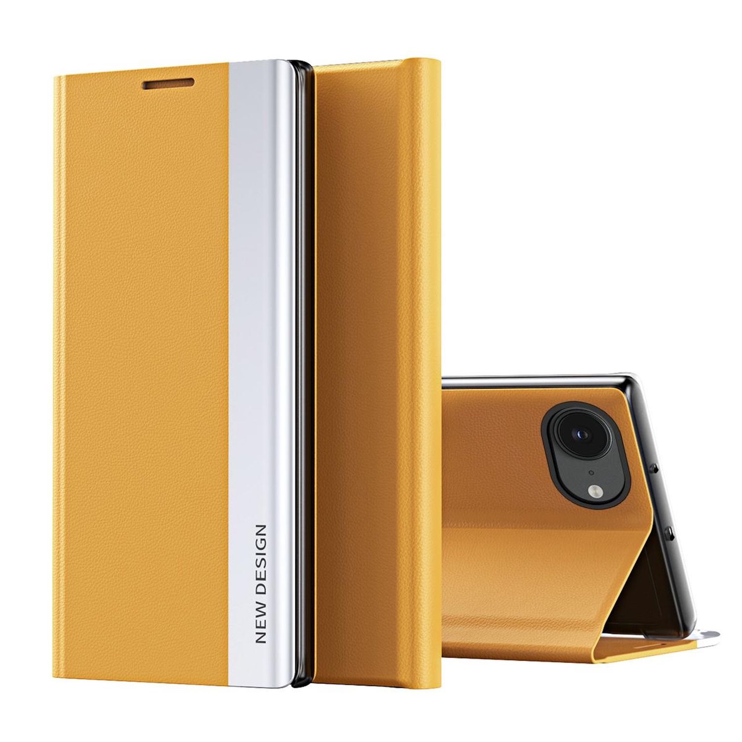 F&uuml;r Apple iPhone 16e Electroplated Flip Kunstleder Schutz H&uuml;lle Orange - Bild 1