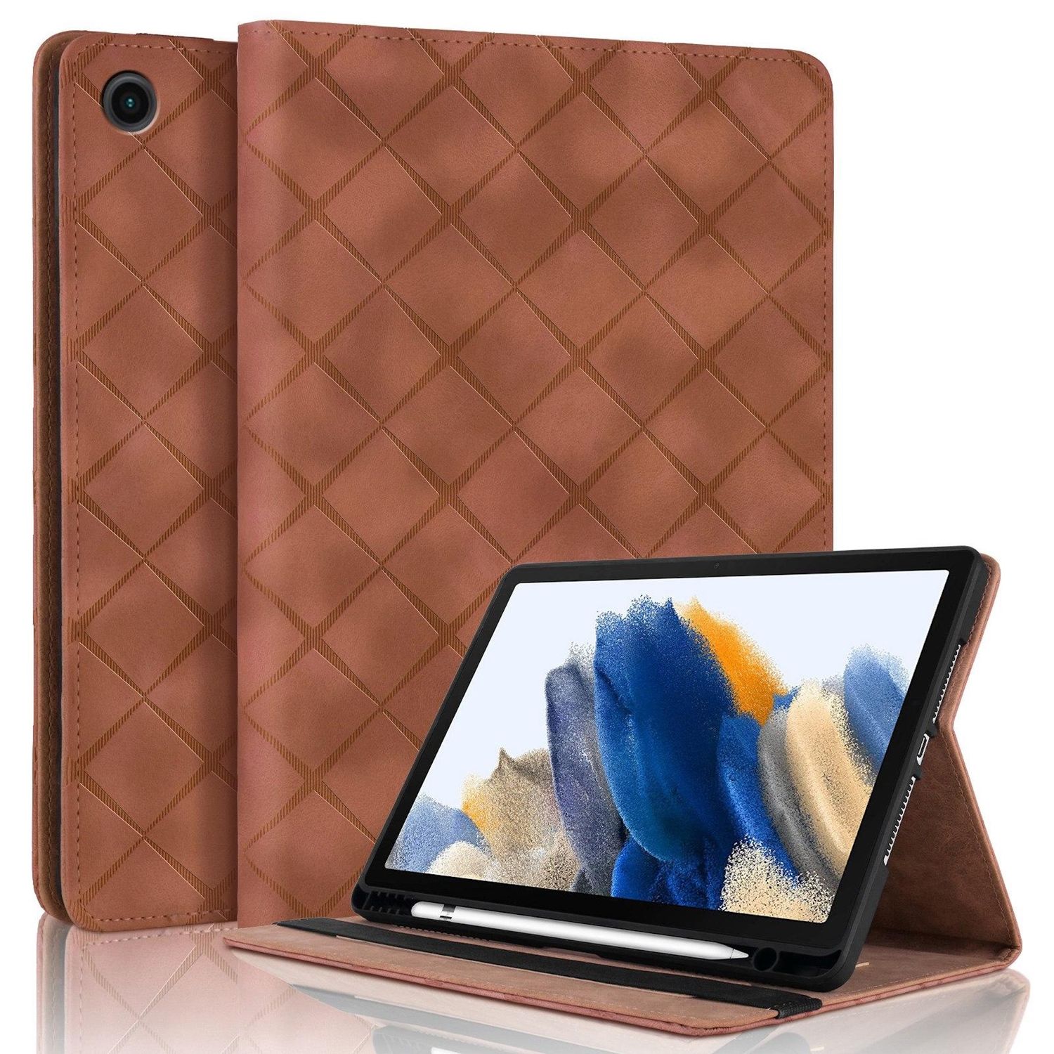 F&uuml;r Samsung Galaxy Tab A9 Plus Rhombus Muster Kunstleder Tasche Braun - Bild 1