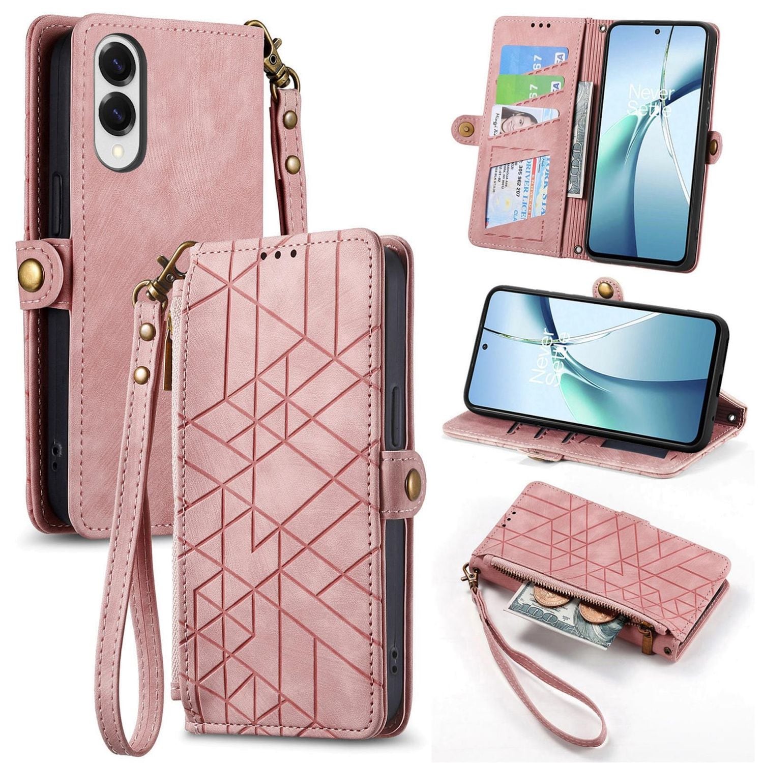 F&uuml;r Samsung Galaxy S25 Edge 5G Kunstleder Zipper Wallet Tasche Rosa - Bild 1