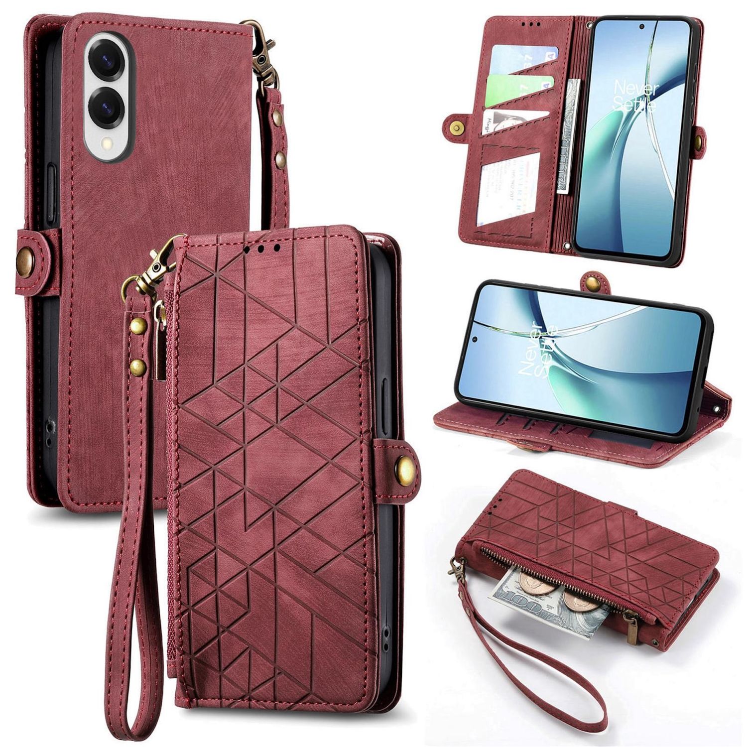F&uuml;r Samsung Galaxy S25 Edge 5G Kunstleder Zipper Wallet Tasche Rot - Bild 1