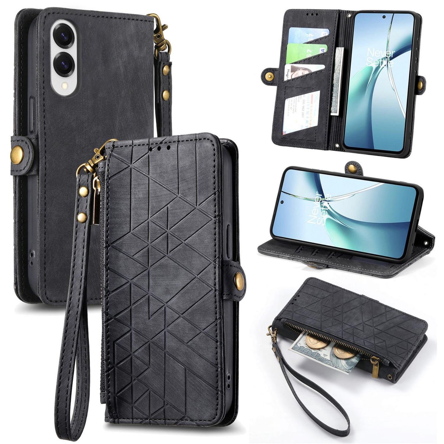 F&uuml;r Samsung Galaxy S25 Edge 5G Kunstleder Zipper Wallet Tasche Schwarz - Bild 1