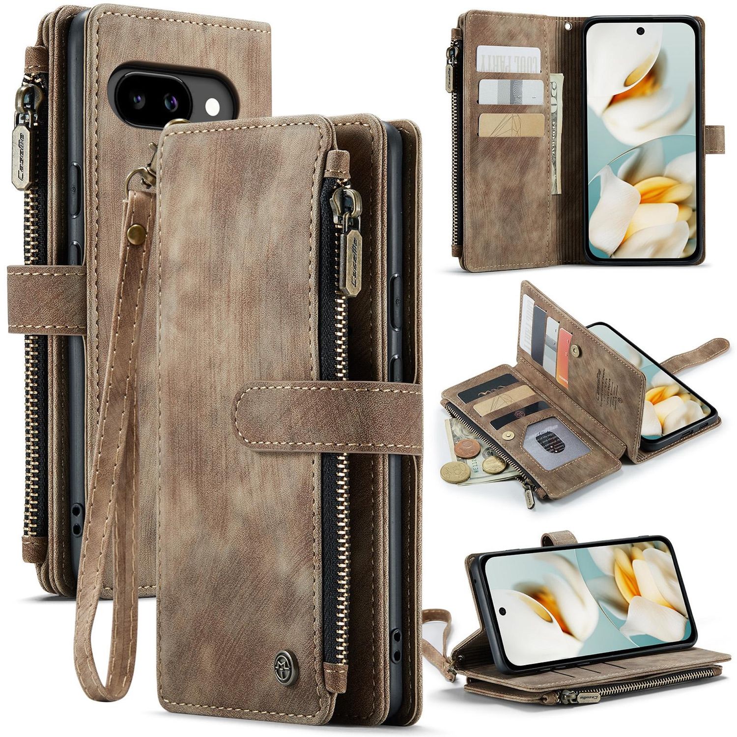 F&uuml;r Google Pixel 9a Kunstleder Multifunktion C30 Wallet Tasche Braun - Bild 1