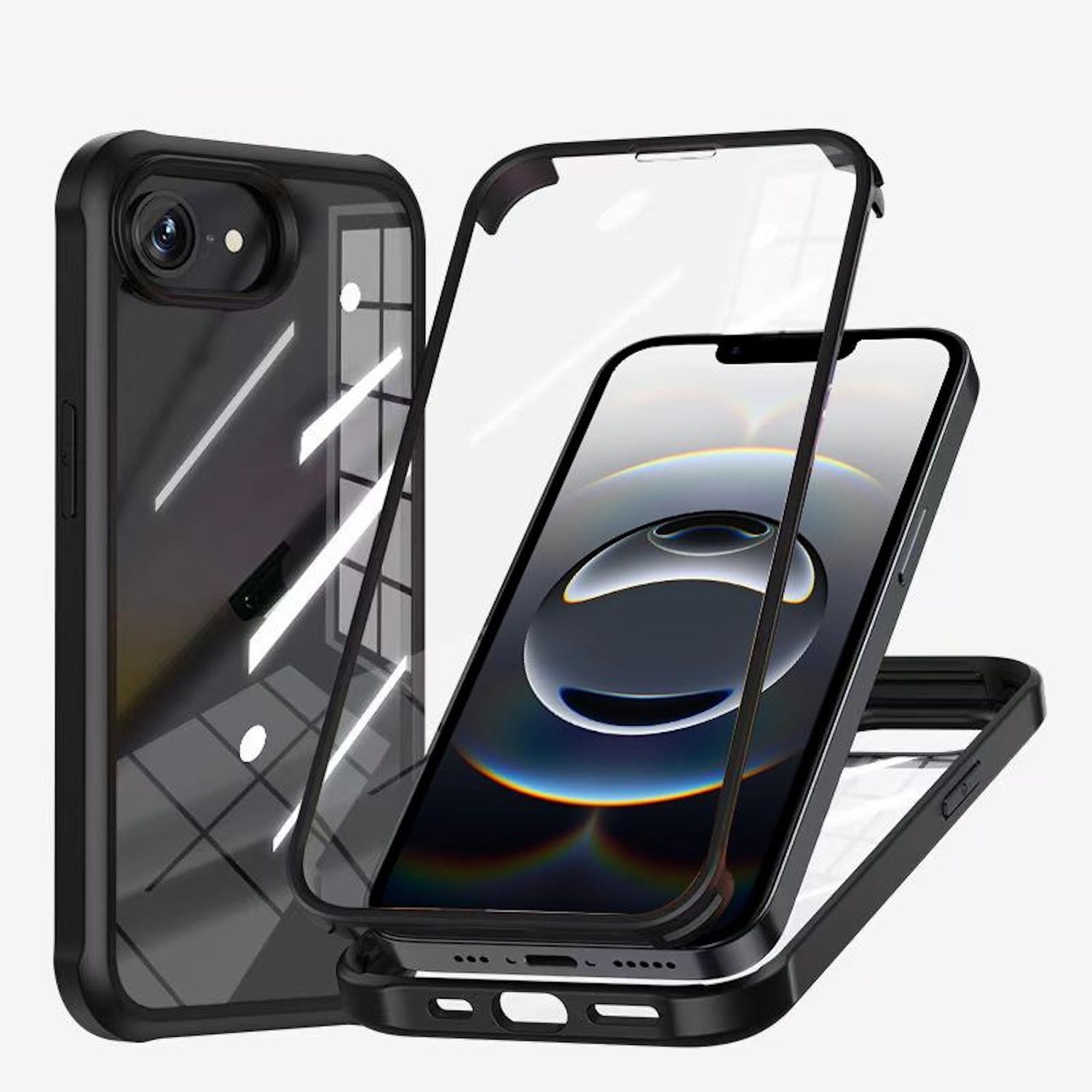 f&uuml;r Apple iPhone 17e / 16e Beidseitiger 360 Grad Glas H&uuml;lle Bumper Schwarz - Bild 1