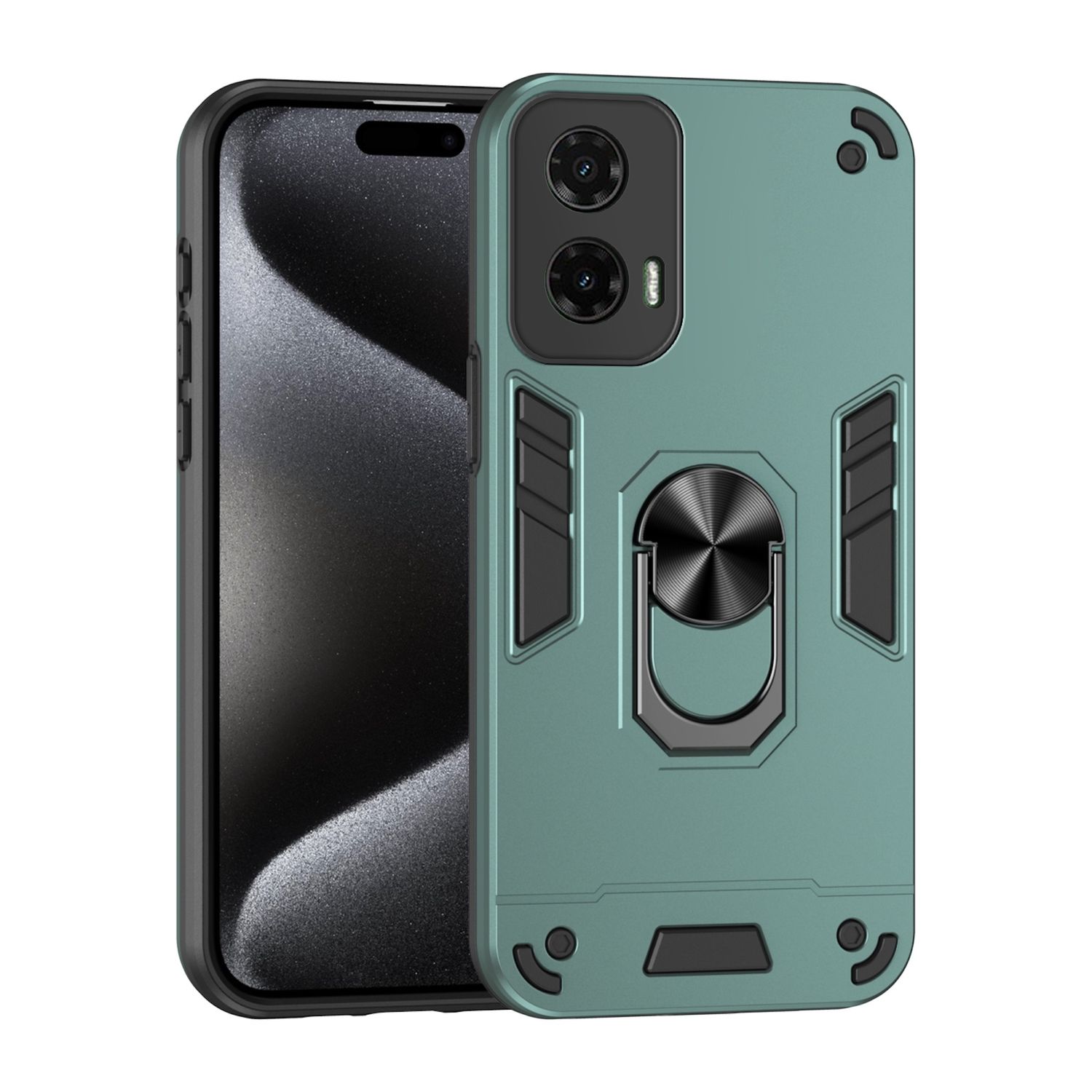 F&uuml;r Motorola Moto G35 Armor Magnet Ring Schutz Handy H&uuml;lle Case Gr&uuml;n - Bild 1