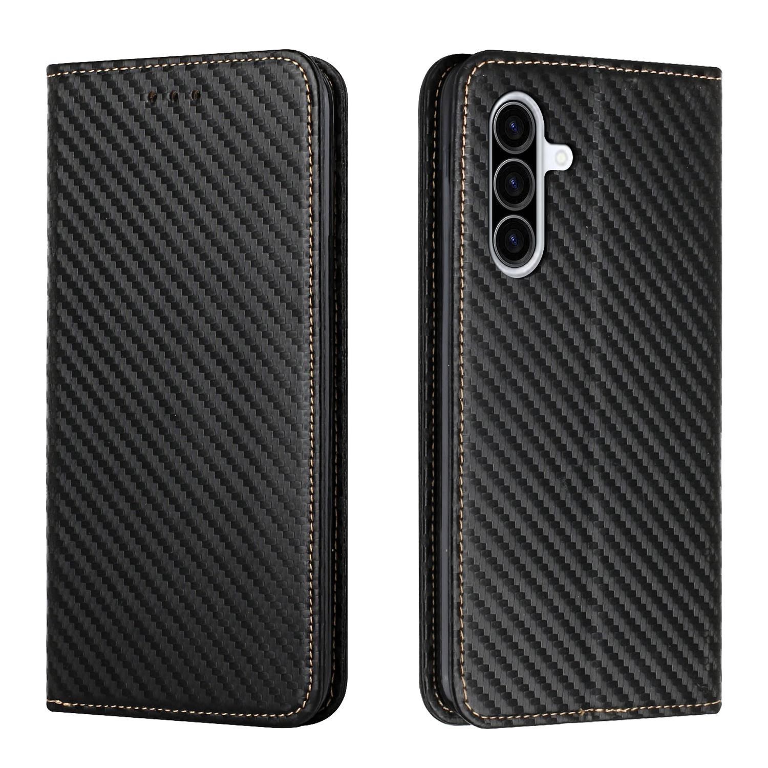 F&uuml;r Samsung Galaxy A56 / A36 Carbon Design Kunstleder H&uuml;lle Schwarz - Bild 1
