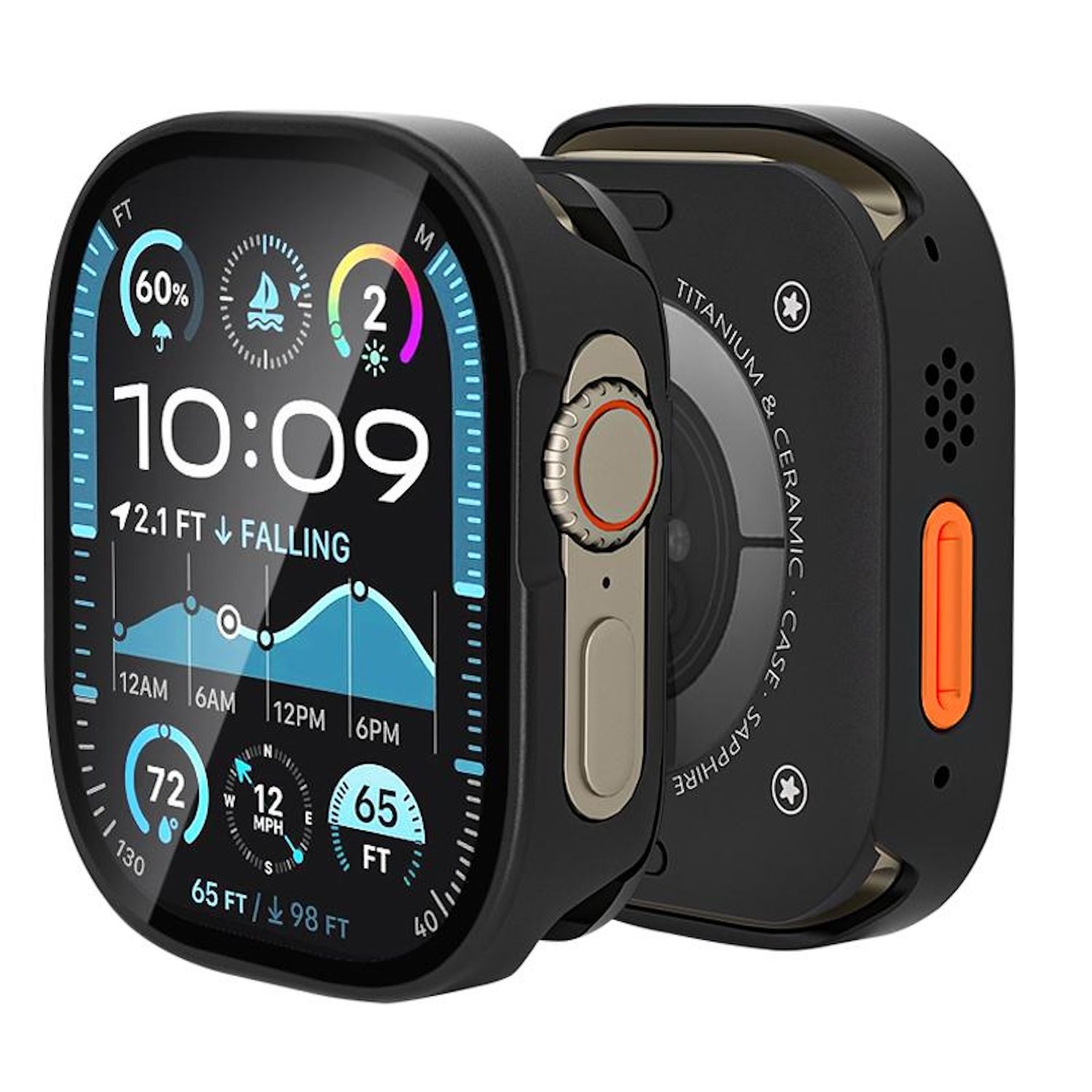 F&uuml;r Apple Watch Ultra 2 / 1 49mm Aluminium H&uuml;lle + Hart Glas Schwarz - Bild 1