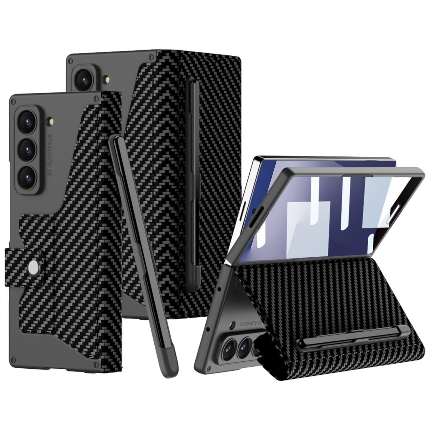 F&uuml;r Samsung Galaxy Z Fold7 5G GKK Flip Leder H&uuml;lle Stifthalter Carbon - Bild 1