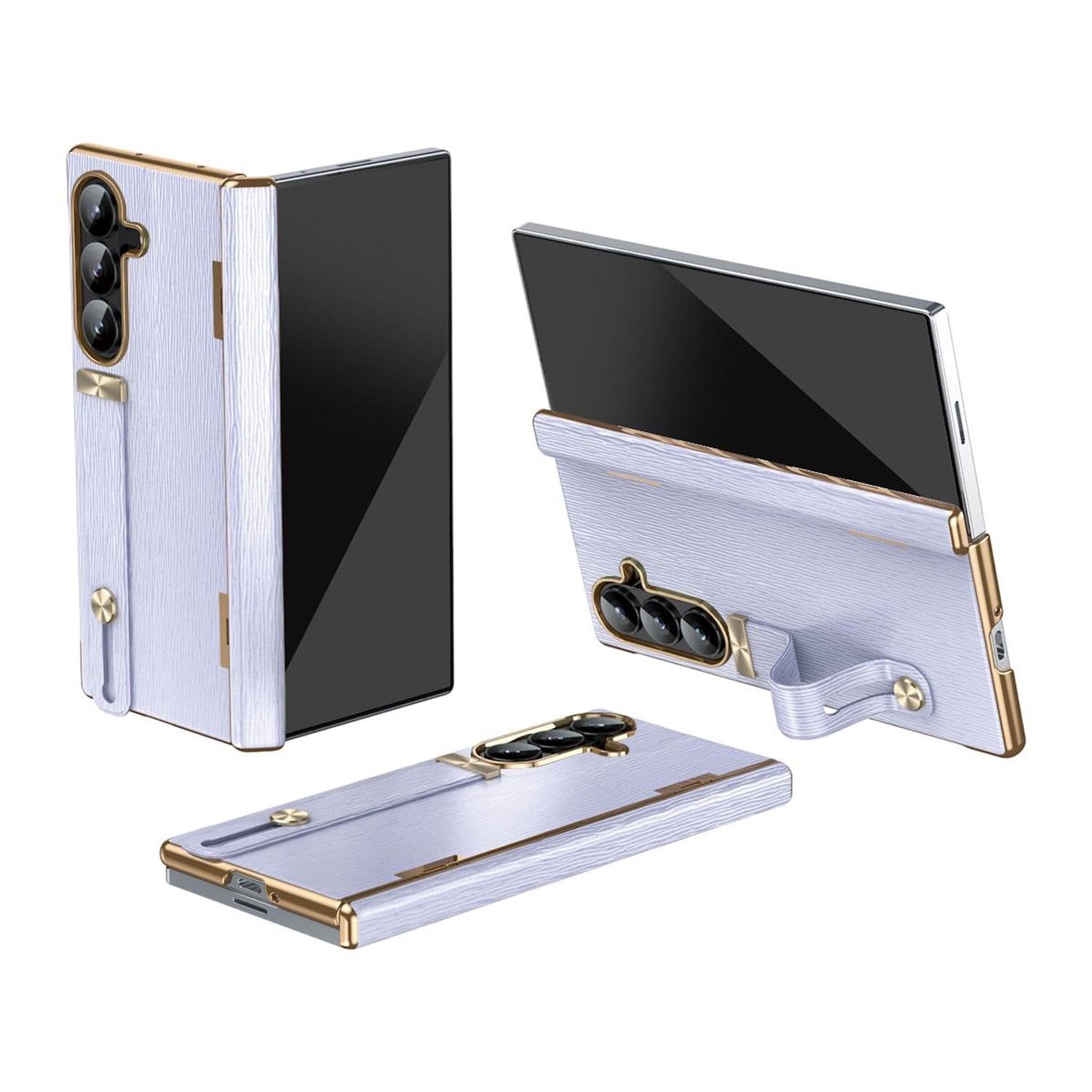 F&uuml;r Samsung Galaxy Z Fold7 Design Leder H&uuml;lle mit Handriemen Lila - Bild 1